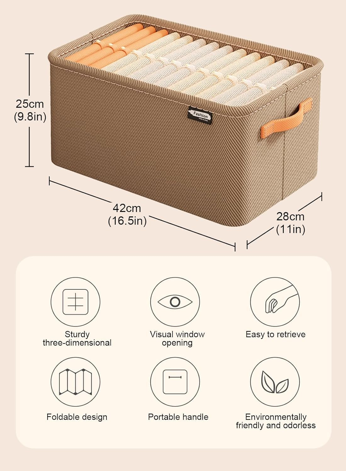 Zisheng 6-Pack Fabric Storage Bins with Lids - Foldable Clothes Organizer Baskets, Breathable Multi-Use Collapsible Storage Boxes for Shelves, Cupboard & Home Organization (Khaki) image number 6