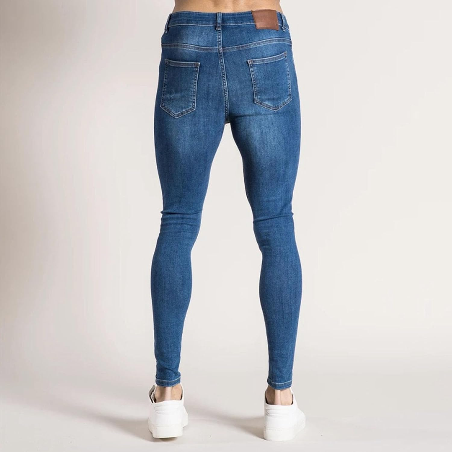 Men Stretch Mid Waist Ripped Denim Pant Casual Street Pencil Jeans with Holes Y2K Classic Skinny Motorbike Trousers, Dark Blue1, X-Large image number 3