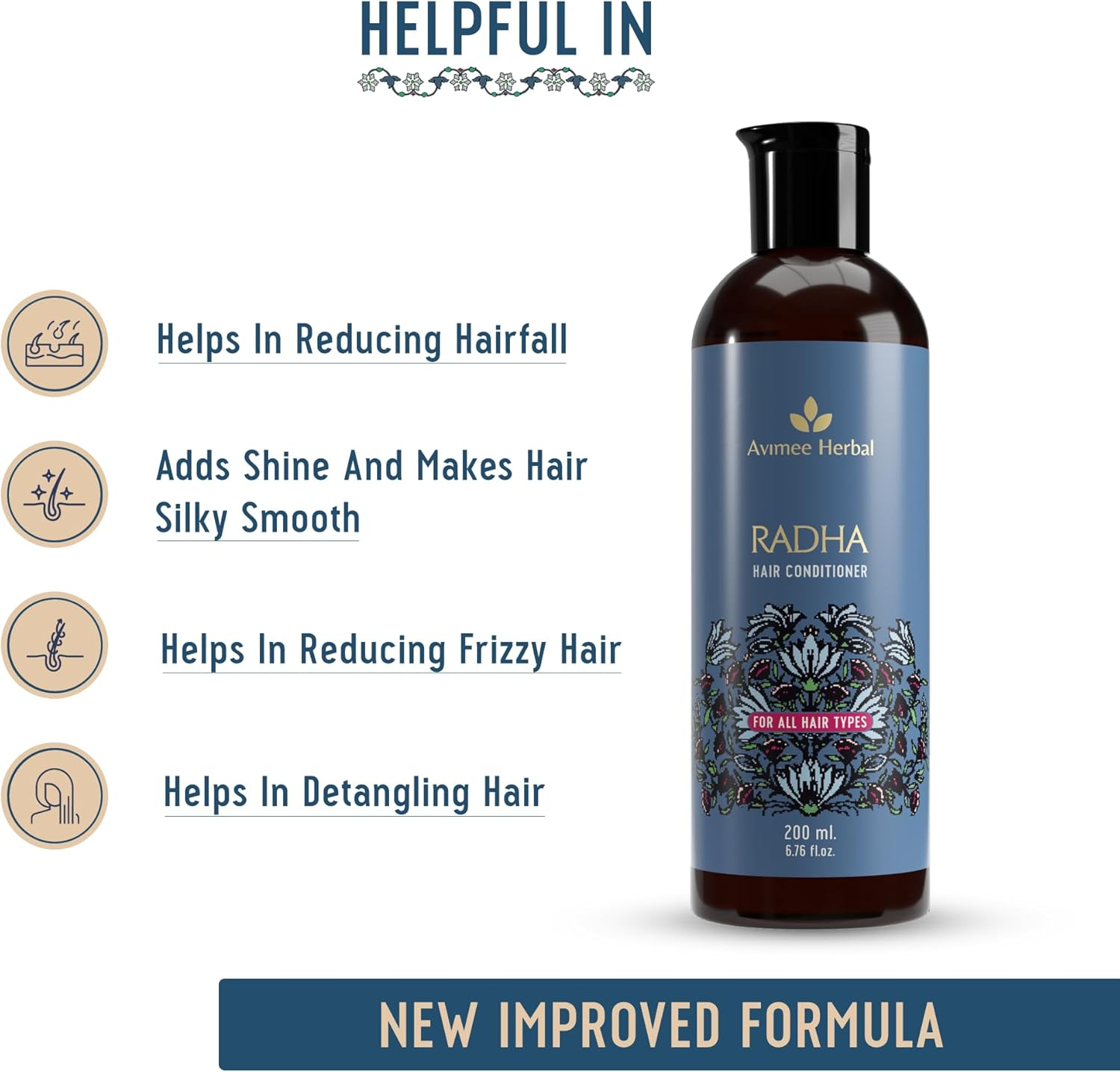 AVIMEE Herbalradha Hair Conditioner for All Hair Type | Repairs Damaged Hair | with Keratin Protein, Rice Protein, Apple Cider Vinegar & Aloe Vera | Makes Hair Silky Smooth | 200 Ml