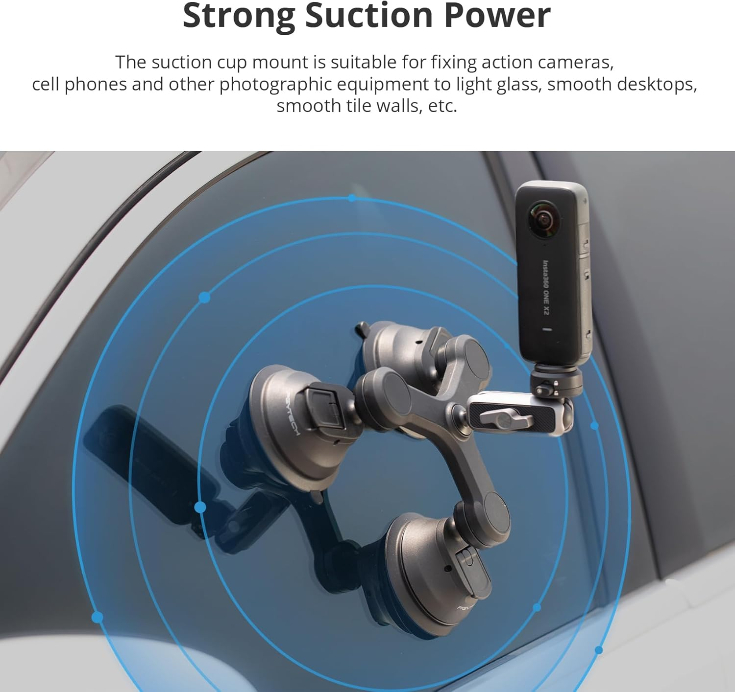 PGYTECH Caplock Triple Suction Cup Car Mount for DJI OSMO Action 5 Pro/4/3, for Gopro 13/12/11/10 with 1/4"-20 Standard Thread Adapter, Compatible with Insta360 Ace Pro 2/X4/X3, for OSMO Pocket 3/2 image number 2