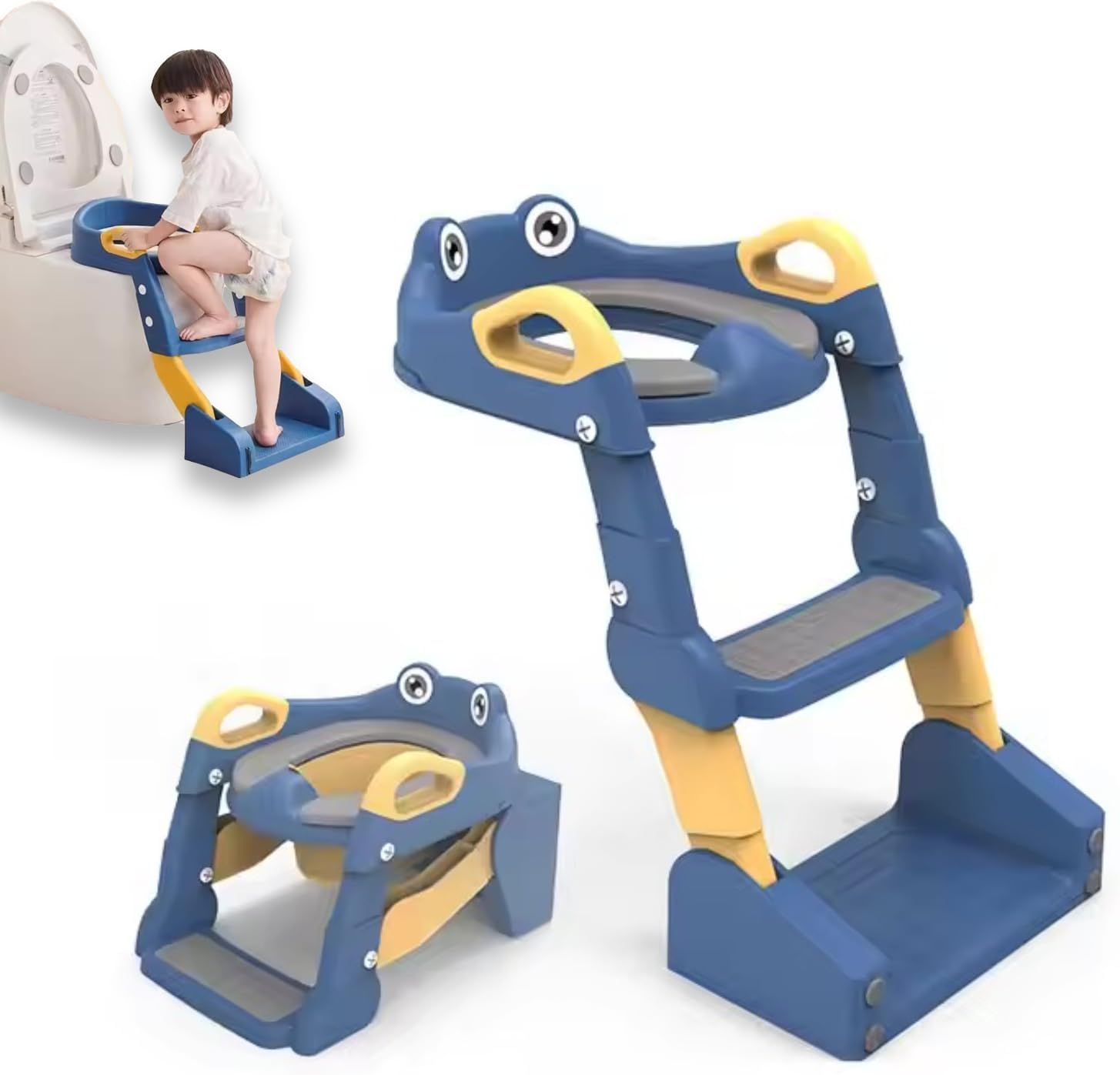 2-In-1 Adjustable Foldable Potty Training Toilet Seat with Step Stool Ladder | Anti-Slip Design & Splash Guard | PU+PVC Toddler Toilet Trainer for Boys & Girls (Ages 1-5) image number 3