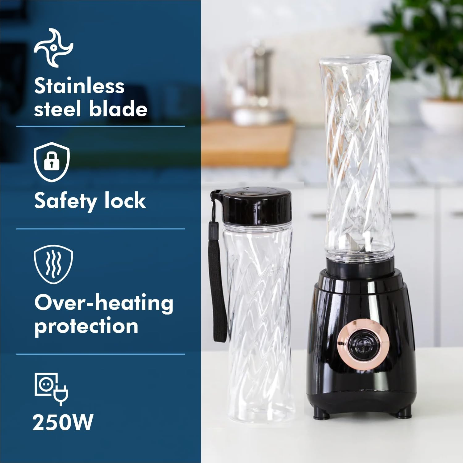 Healthy Choice Blend & Go Portable Blender - 400Ml Capacity, Includes 2 Non-Bpa Bottles, Stainless Steel Blades, 250W Power, Overheating Protection, Safety Lock image number 5