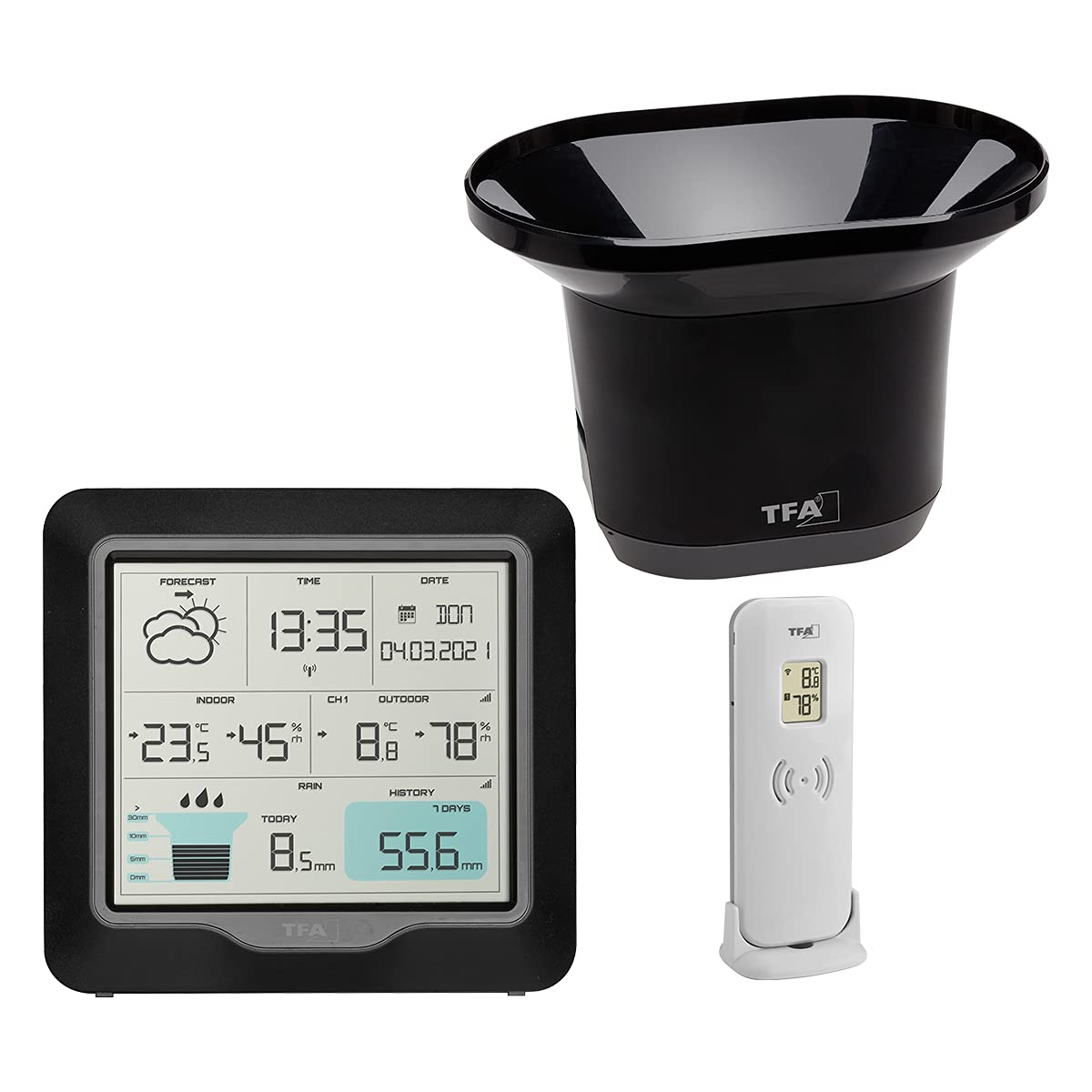 TFA Dostmann RAIN Pro 35.1160.01 Wireless Weather Station with Rain Gauge and Outdoor Sensor, Weather Forecast, Indoor/Outdoor Temperature, Humidity, Adjustable Alarm Conditions, Black image number 6