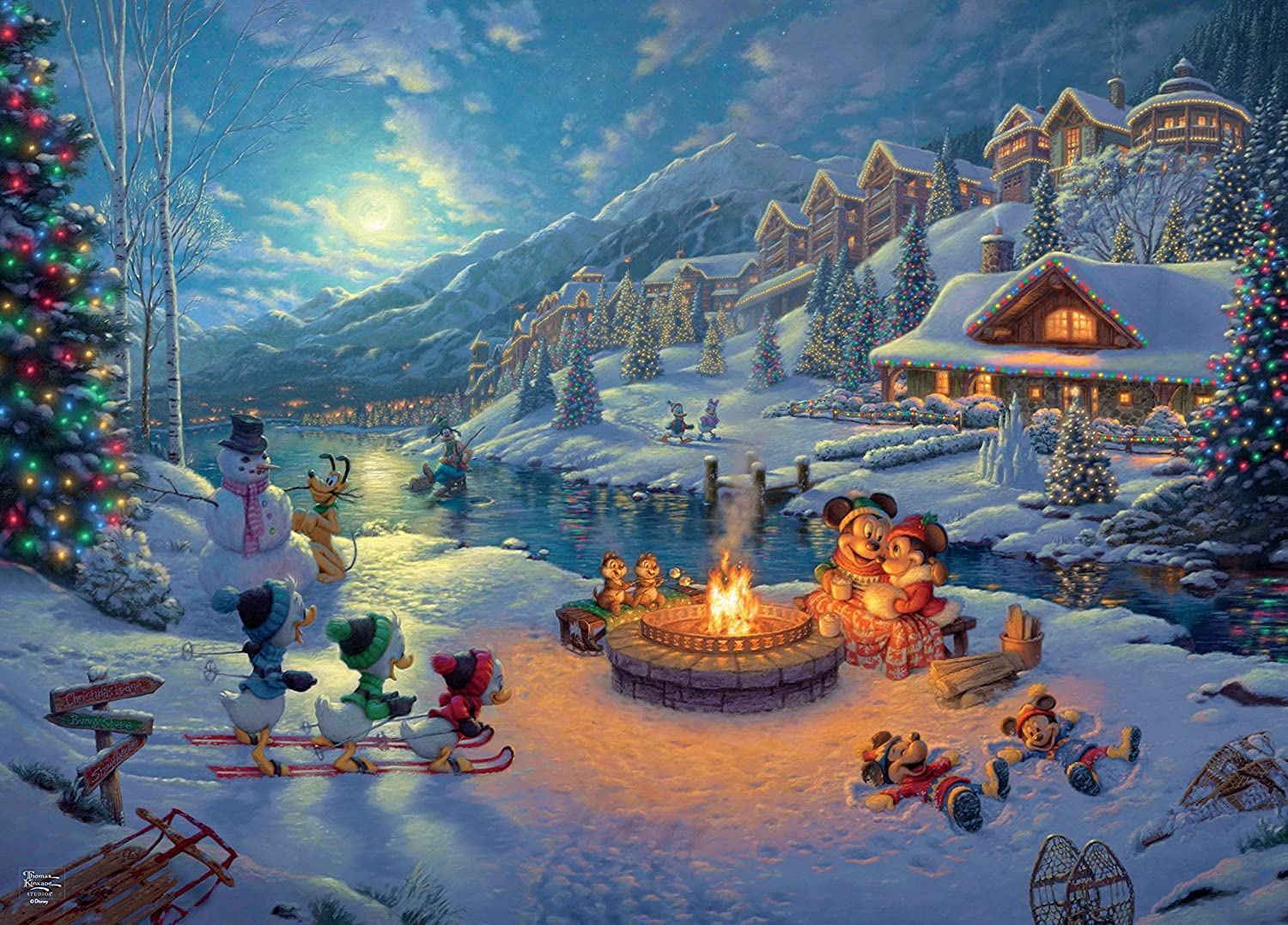 Ceaco - Thomas Kinkade - Disney Dreams Collection - Holiday - Mickey and Minnie Christmas Lodge - 1000 Piece Jigsaw Puzzle