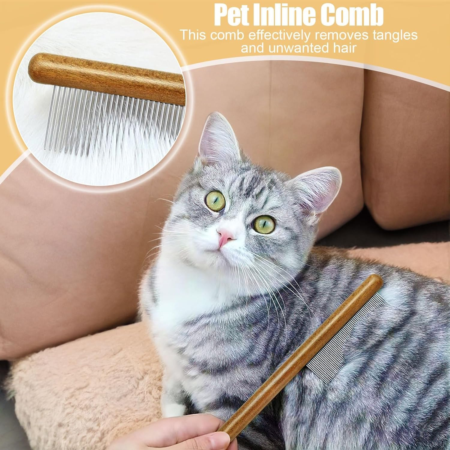 Dog Flea Comb, Cat Brush, 3 Pcs Pet Combs Suitable for Other Pets Grooming Long Hair and Flea Cleaning image number 2