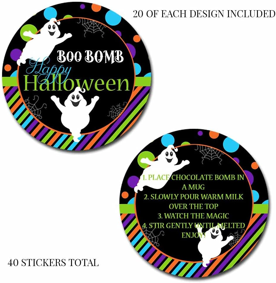 Boo Bomb Happy Halloween Ghost Themed Hot Cocoa Bomb Sticker Labels, Total of 40 2" Circle Stickers (20 Sets of 2) by Amandacreation image number 4