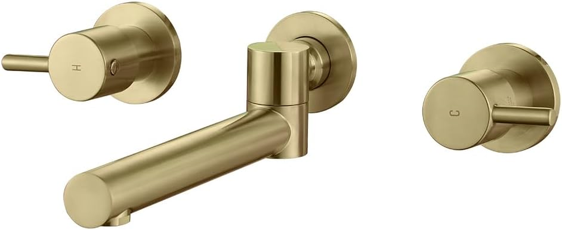 Decaura Bathroom Wall Sink Tap Set Basin Bath Swivel Spout Vanity Spa Bathtub Water Outlet with 1/4 Turn Twin Tap Faucet Brass (Chrome)