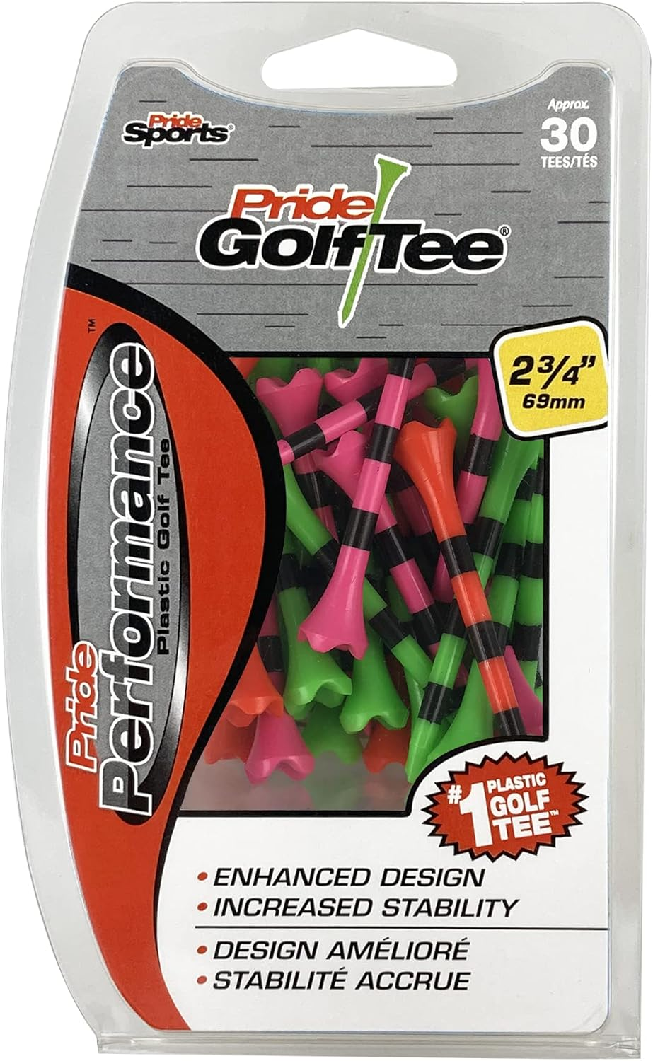 Pride Performance Striped Golf Tees (Pack of 30), 2-3/4",