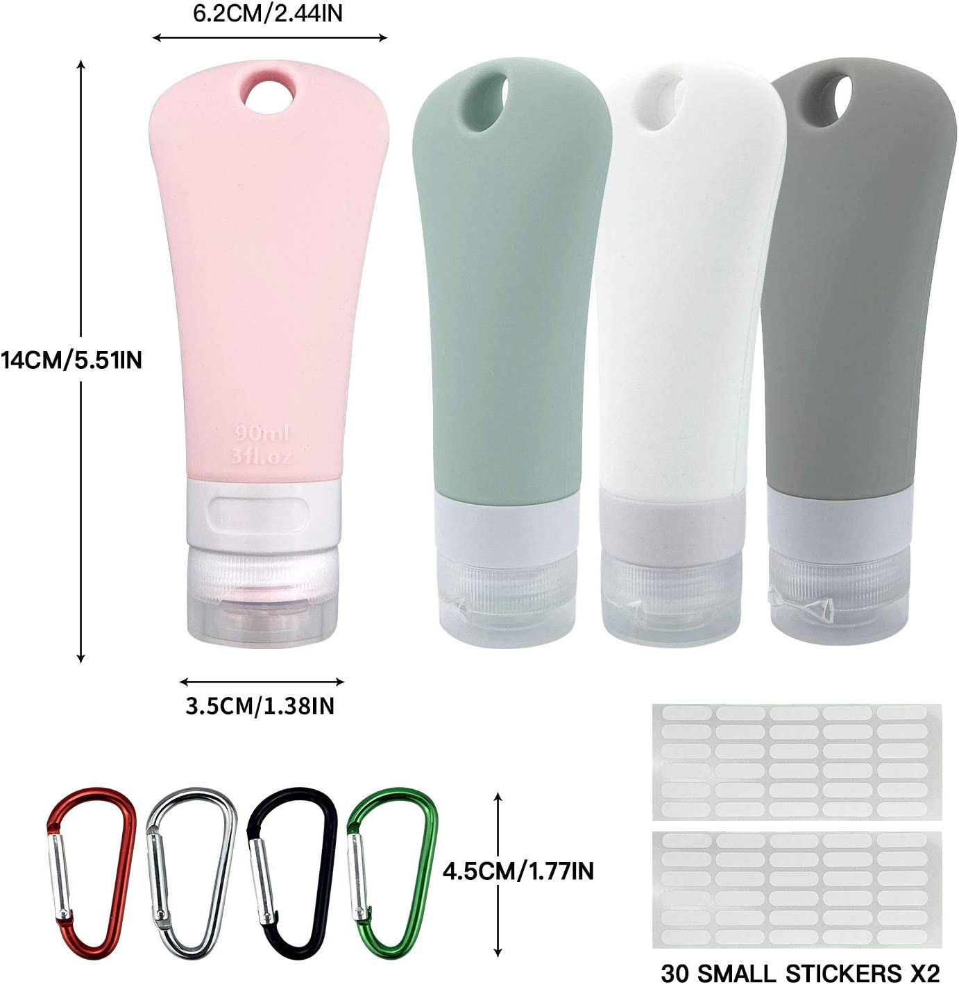 Aoyeious Silicone Travel Bottles Set, Leak Proof Squeezable Portable Tubes Travel Size Toiletries Containers, Travel Tube Sets Cosmetic Toiletry Containers for Shampoo Lotion Soap- 4 Pack (3 Fl. Oz), image number 4