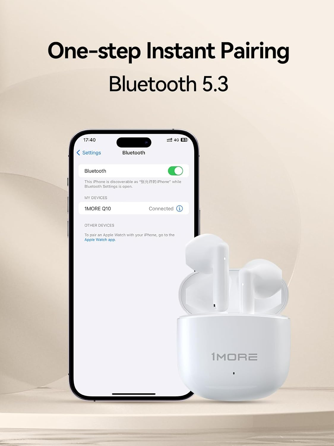 1MORE Q10 Wireless Earbuds, Bluetooth 5.3 Half In-Ear Lightweight Ear Buds, Comfort Fit, Deep Bass Stereo Headphones with Dual Mics, 26H Playtime, One Step-Pairing, IPX4 Waterproof Earphones (White)