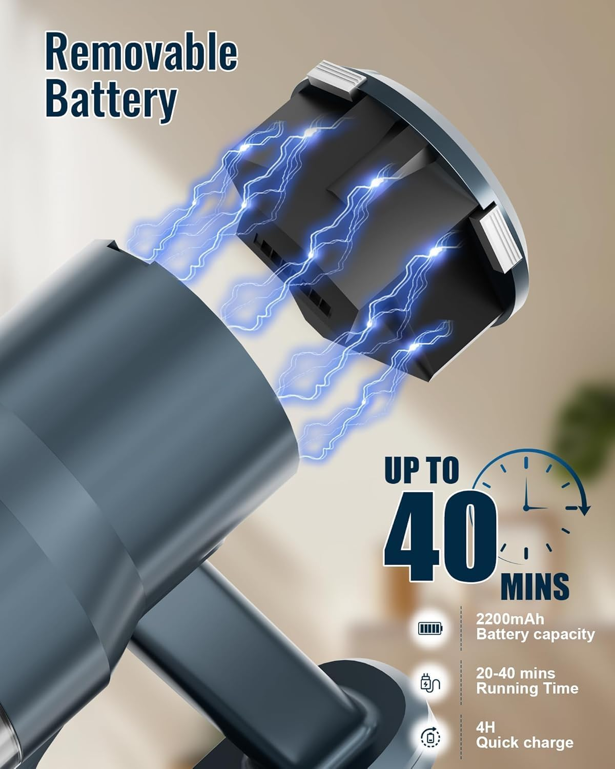 SINCHEREU Cordless Vacuum Cleaner, 30Kpa/300W/45 Minutes Lightweight Vacuum, 6-In-1 Cordless Upright Vacuum Cleaner with Wall Mounted Charging Station, Removable Battery for Home image number 3