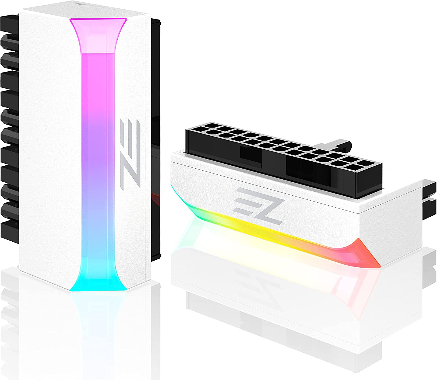 EZDIY-FAB ATX 24-Pin 90 Degree Power Connector Adapter 5V 3 Pin ARGB Rainbow Female to Male Power Adapter for Computer Motherboard ATX Power Supply- White-1 Pack image number 1