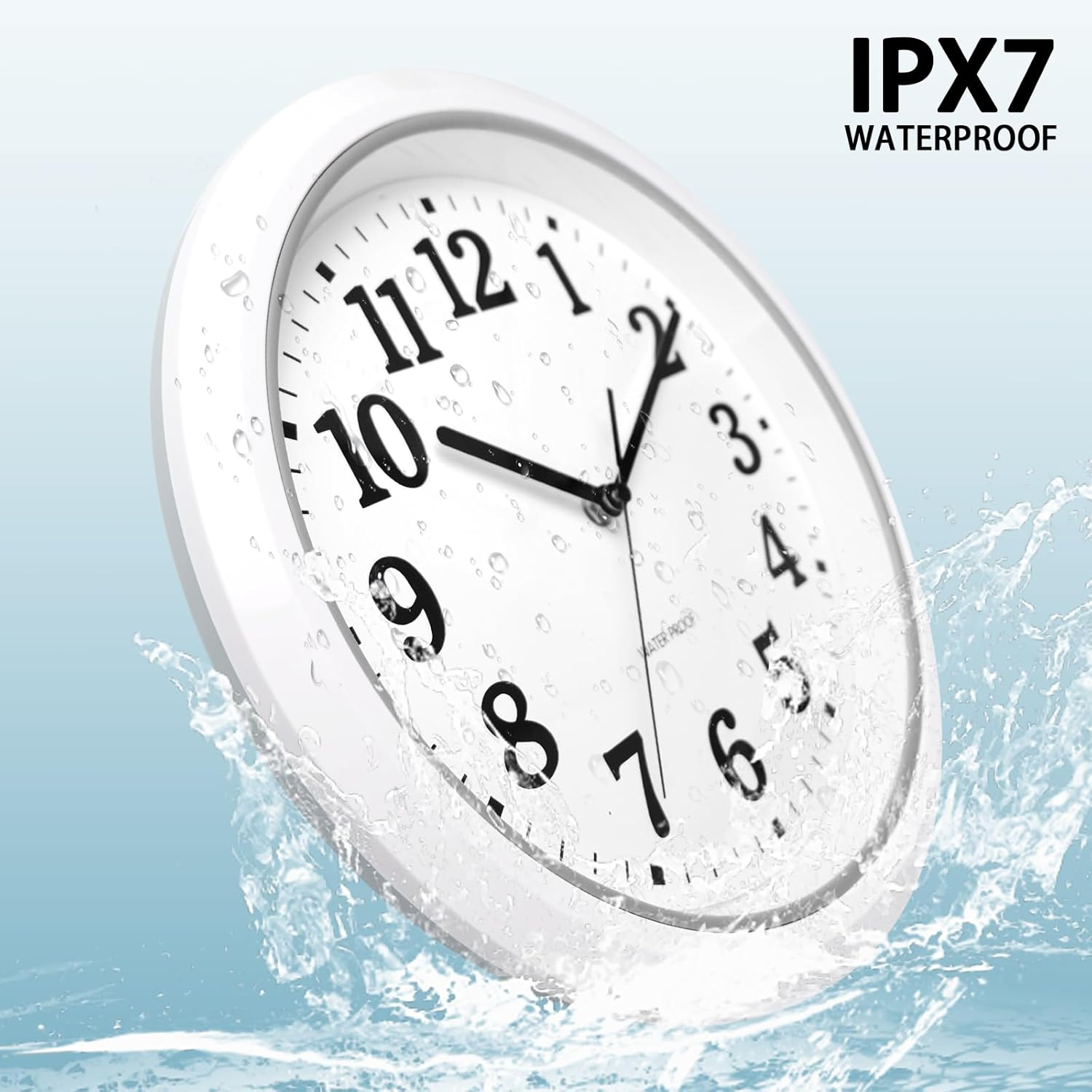 Guten 12 Inch Sealed Indoor Outdoor Waterproof Wall Clock, Dustproof Silent Non Ticking, Quality Battery Operated Quartz White Clock for Kitchen/Bathroom/Shower/Pool/Patio/Outdoors
