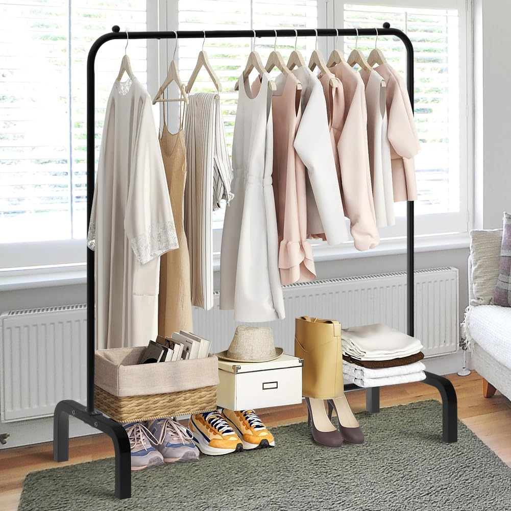 Metal Clothing Rack, Garment Rack for Hanging Clothes Portable Clothes Rack with Bottom Shelf for Hanging Shirts,Jeans and Coats (Black) - White image number 5