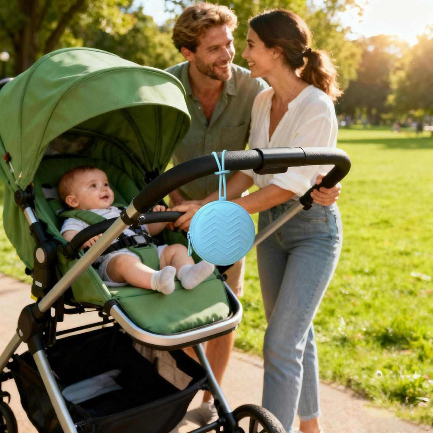 2 Pack Silicone Pacifier Case + 2 Dummy Chain, Green+Blue Pacifier Holder & Silicone Pouch, Portable Pacifier Holder Case with Pacifier Clip & Dummy Clip, Safe for Baby image number 4