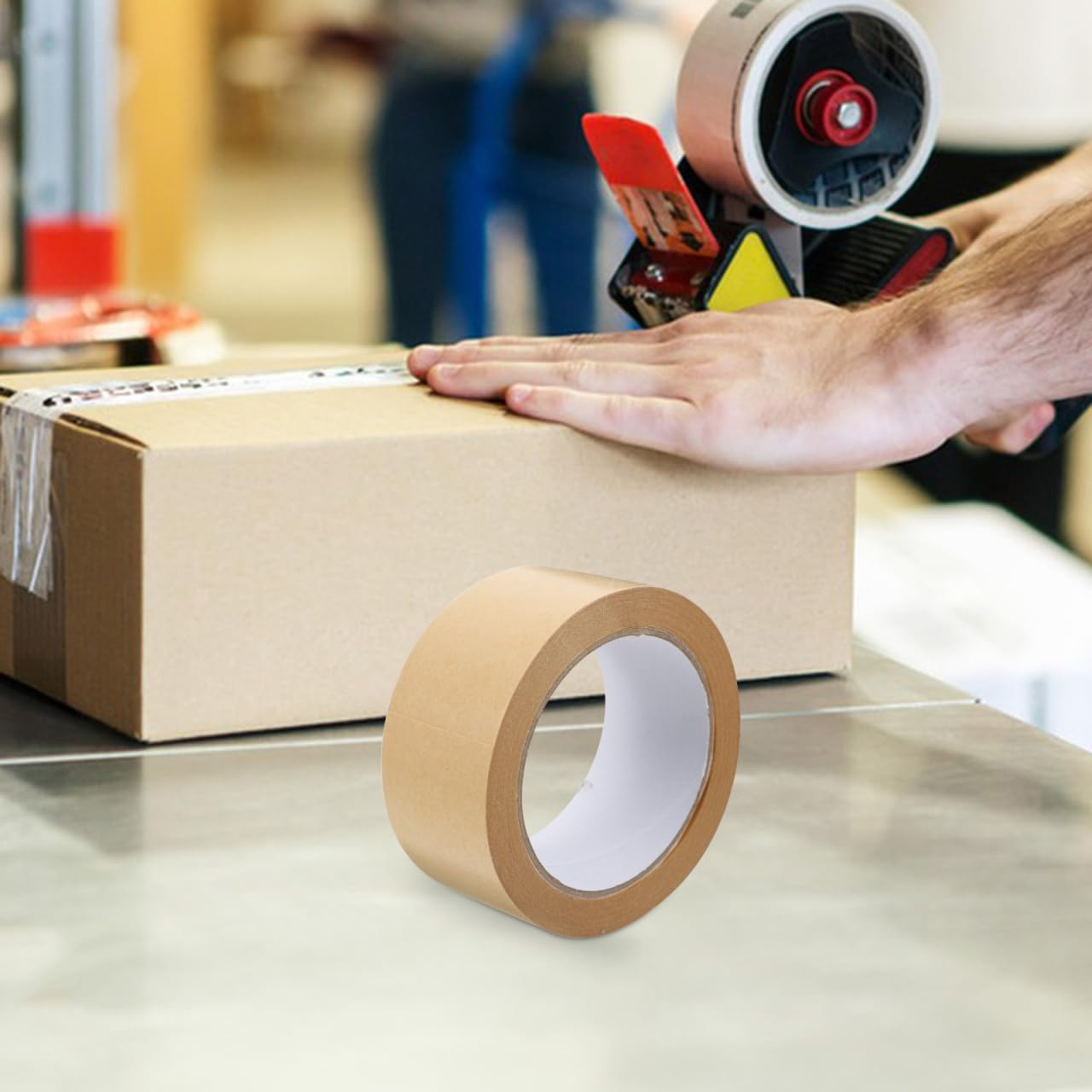 TEHAUX Kraft Packing Tape, 45Mm X 25M Self Adhesive Brown Gummed Tape, High Viscosity, Water-Free, Ideal for Packaging, Sealing, Picture Framing image number 1