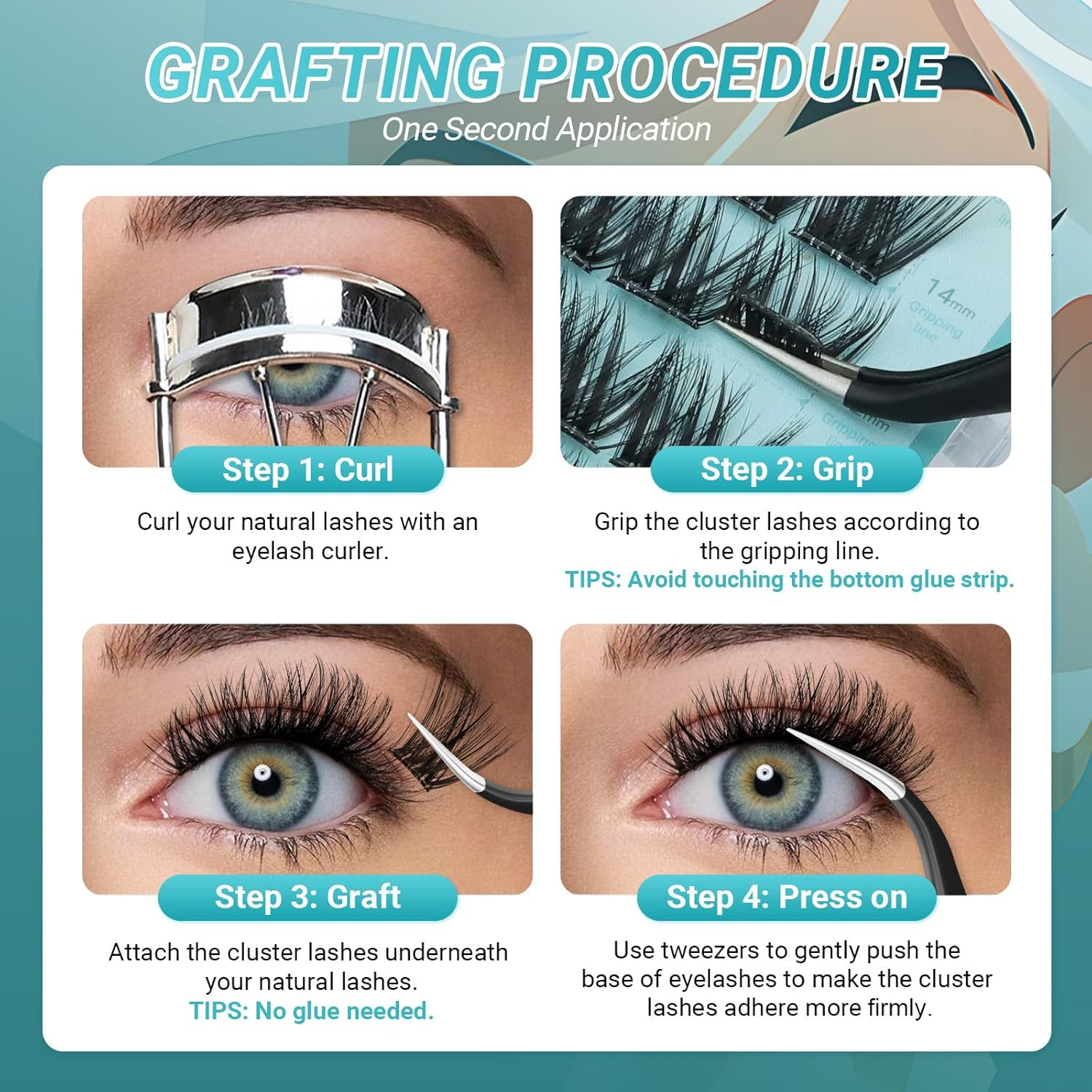 NAGARAKU Self Adhesive DIY Eyelash Clusters 48 Pcs No Glue and Remover Needed One-Step Press on Pre-Glued Self Stick No Damage Reusable Cluster Lashes Volume Style (SA-02, 0.07Mm C Curl 10-16Mm) image number 6