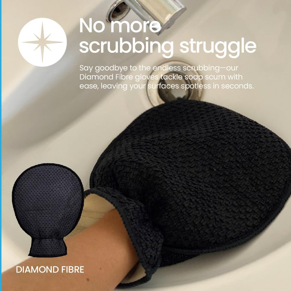 White Magic Eco Cloth Bathroom Cleaning Glove, Midnight - Dual-Sided Scrubbing & Polishing, Chemical-Free Streak-Free Clean, Made with Recycled Plastic, Machine Washable, 26X20.5Cm