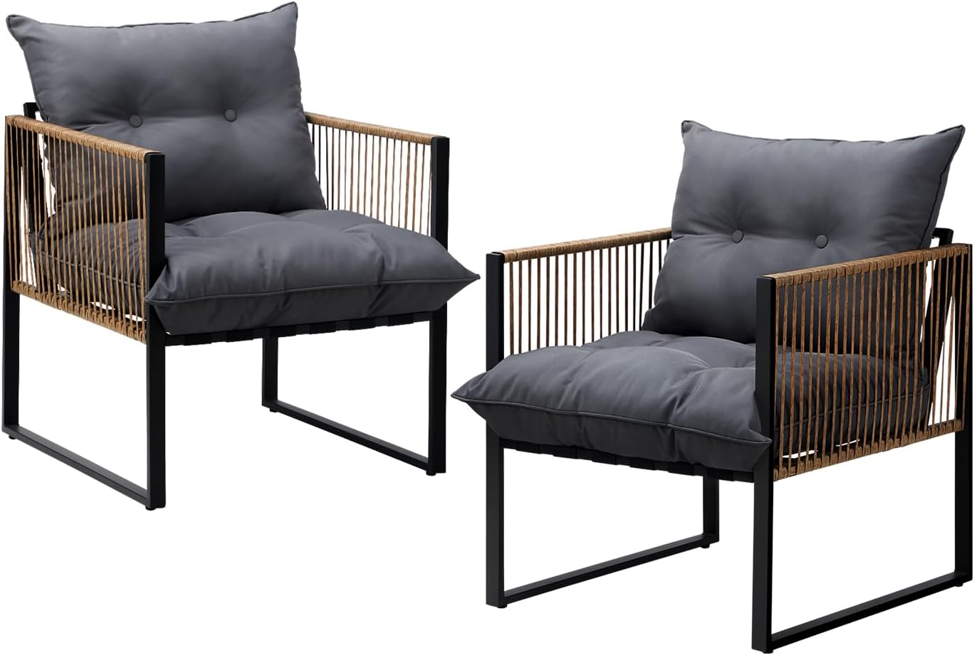 Livsip Outdoor Chairs Set of 2 Rattan Lounge Chair Garden Patio Set image number 5