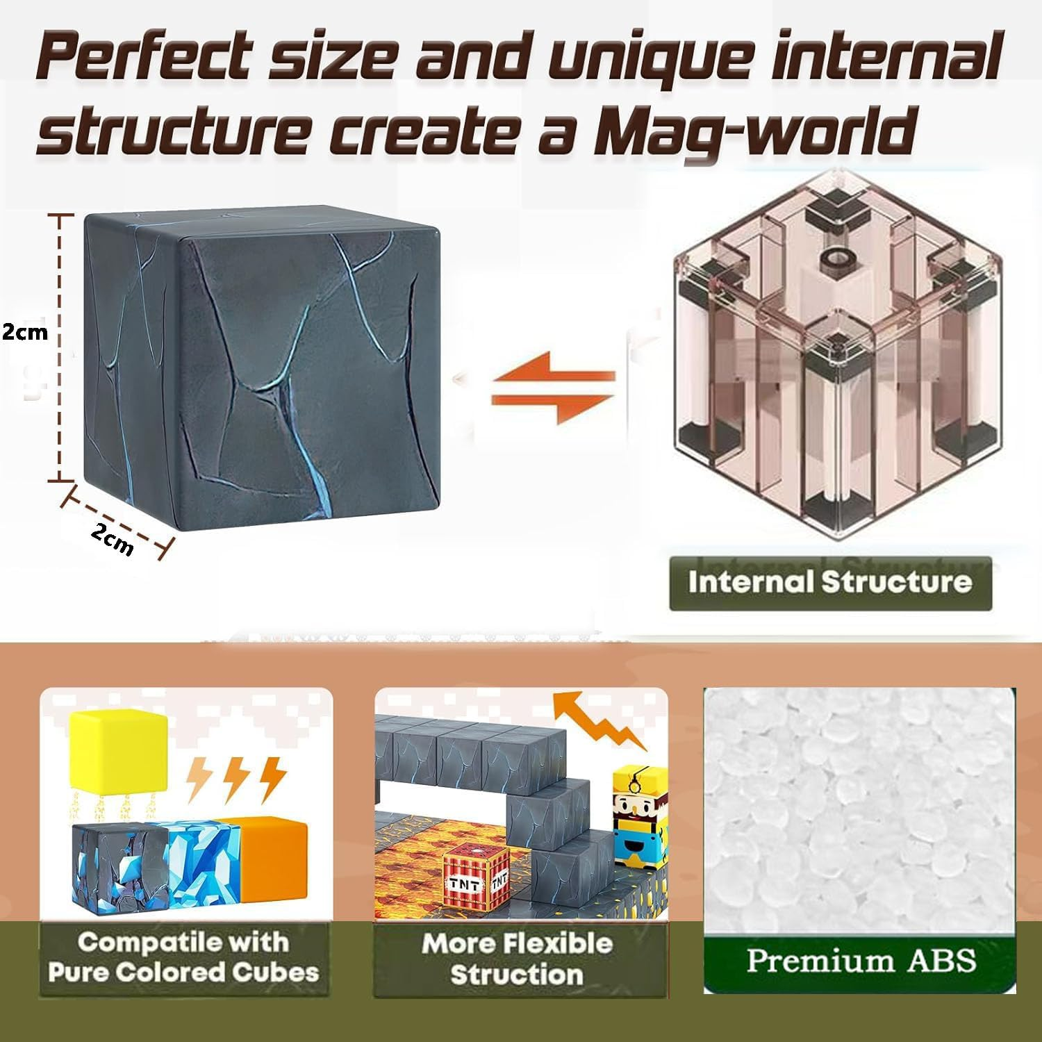 100PCS Magnetic Blocks-Build Mine Magnet World Set for Boys & Girls Age 3-8, STEM Sensory Toys for Toddlers Gifts for 3+ Years Old Girls Boys,Magnet Cubes Creative Kids Games Kids Toys (0.8IN/2CM) image number 3