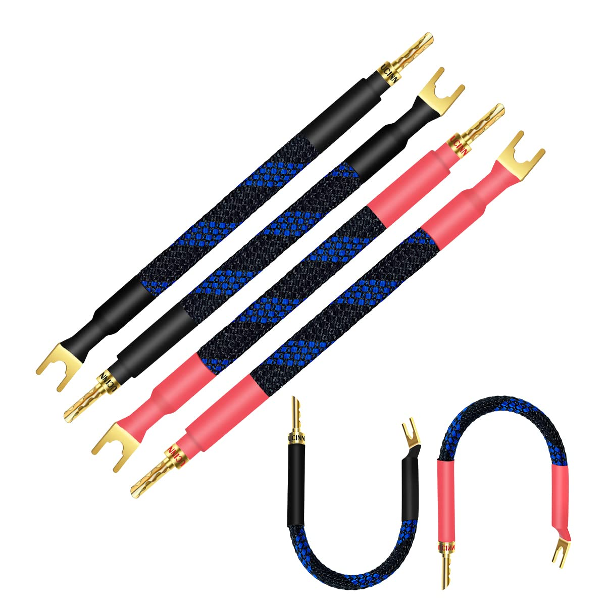 UCINNOVATE BFA Speaker Jumper Cables with Banana Plugs, 4 Pack 20Cm/7.8&rdquo; BFA to Y Plug Banana Bi-Wire Speaker Cable Bridge, 11AWG Hifi Speaker Jumper Cable with Gold Plated Spade for Home Theater image number 6
