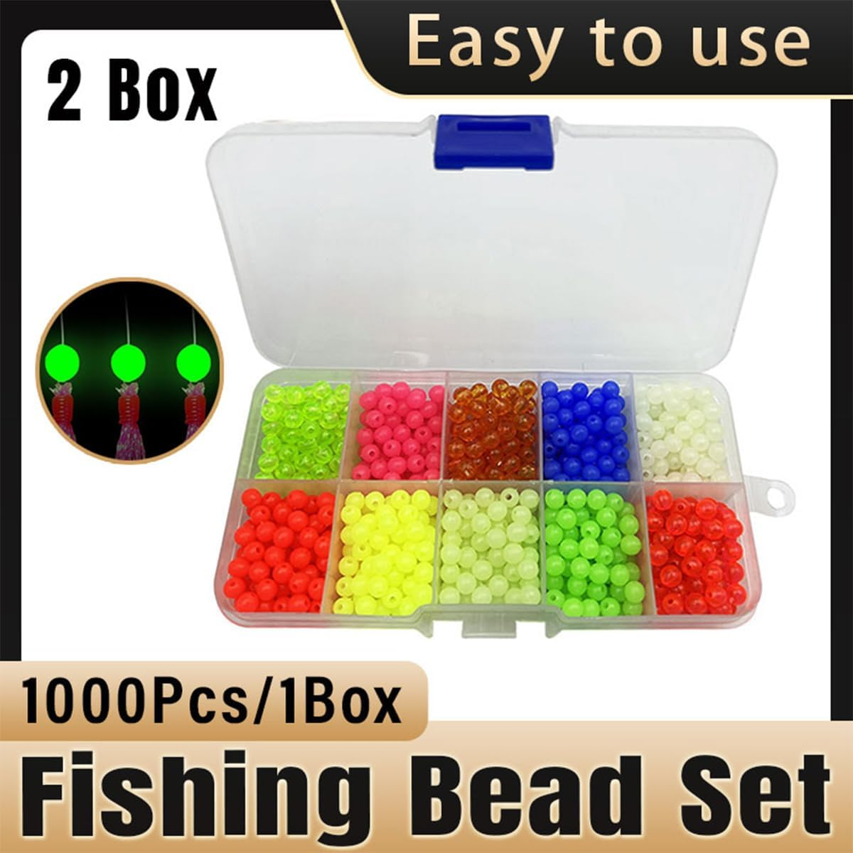 AIMALL 2 Boxs 5Mm Glow-In-The-Dark Luminous Fishing Beads, Plastic round Coloured Beads for Fishing Rigs, Luya Soft Bait, Spinner, Texas Rigs Accessories image number 3