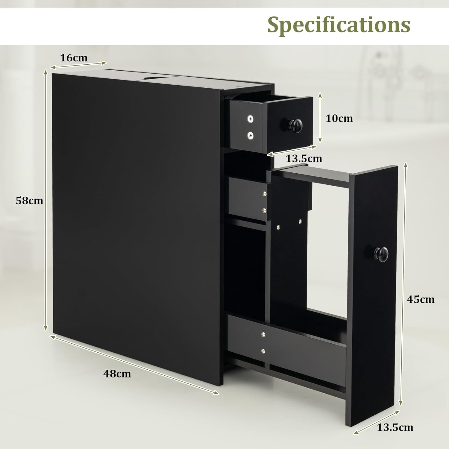 Giantex Slim Bathroom Cabinet, Freestanding Storage Cabinet, Toilet Paper Holder, Side Cabinet Storage Unit W/Pull-Out Drawer & Shelf for Narrow Space Bathroom Living Room Kitchen (Black)