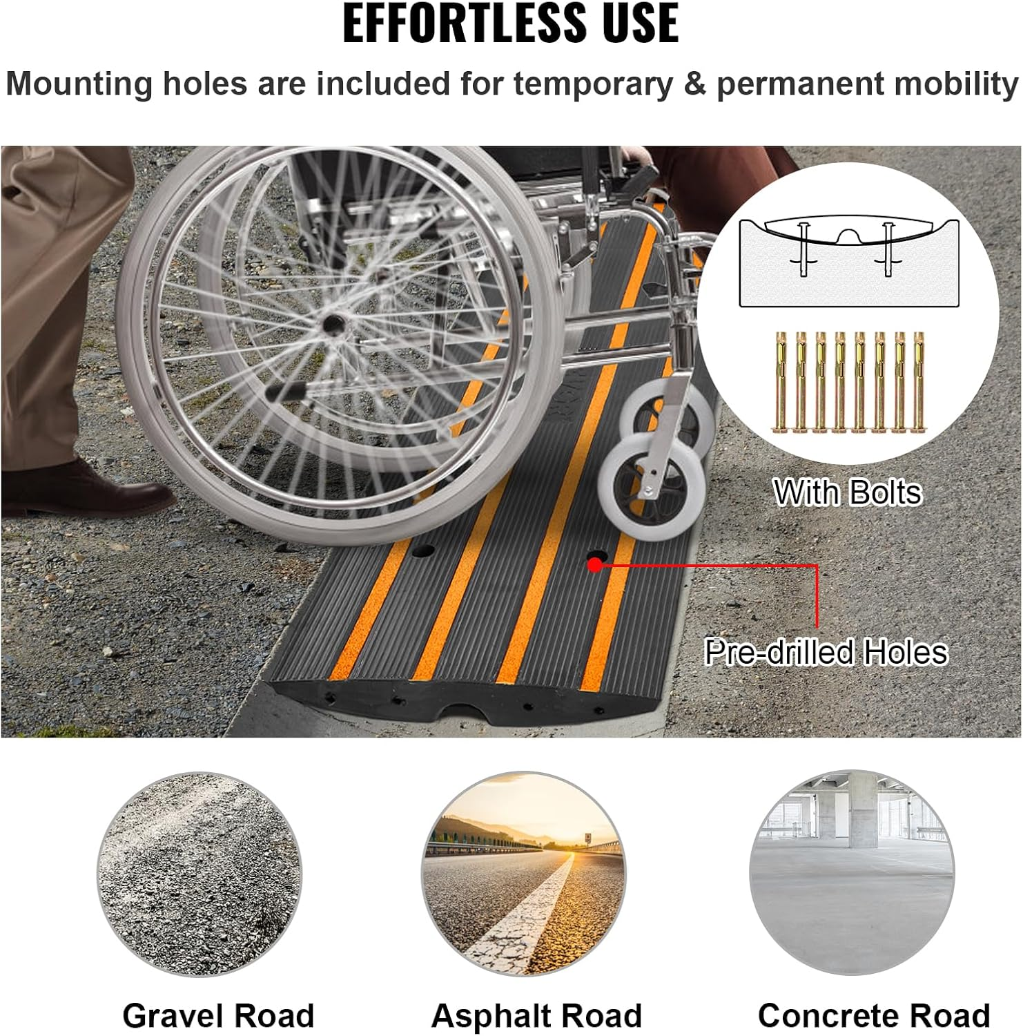 VEVOR 2 Pack Rubber Curb Ramp, 6.5 Cm Rise, 15 Tons Weight Capacity, Expandable Full Ramp Set image number 5