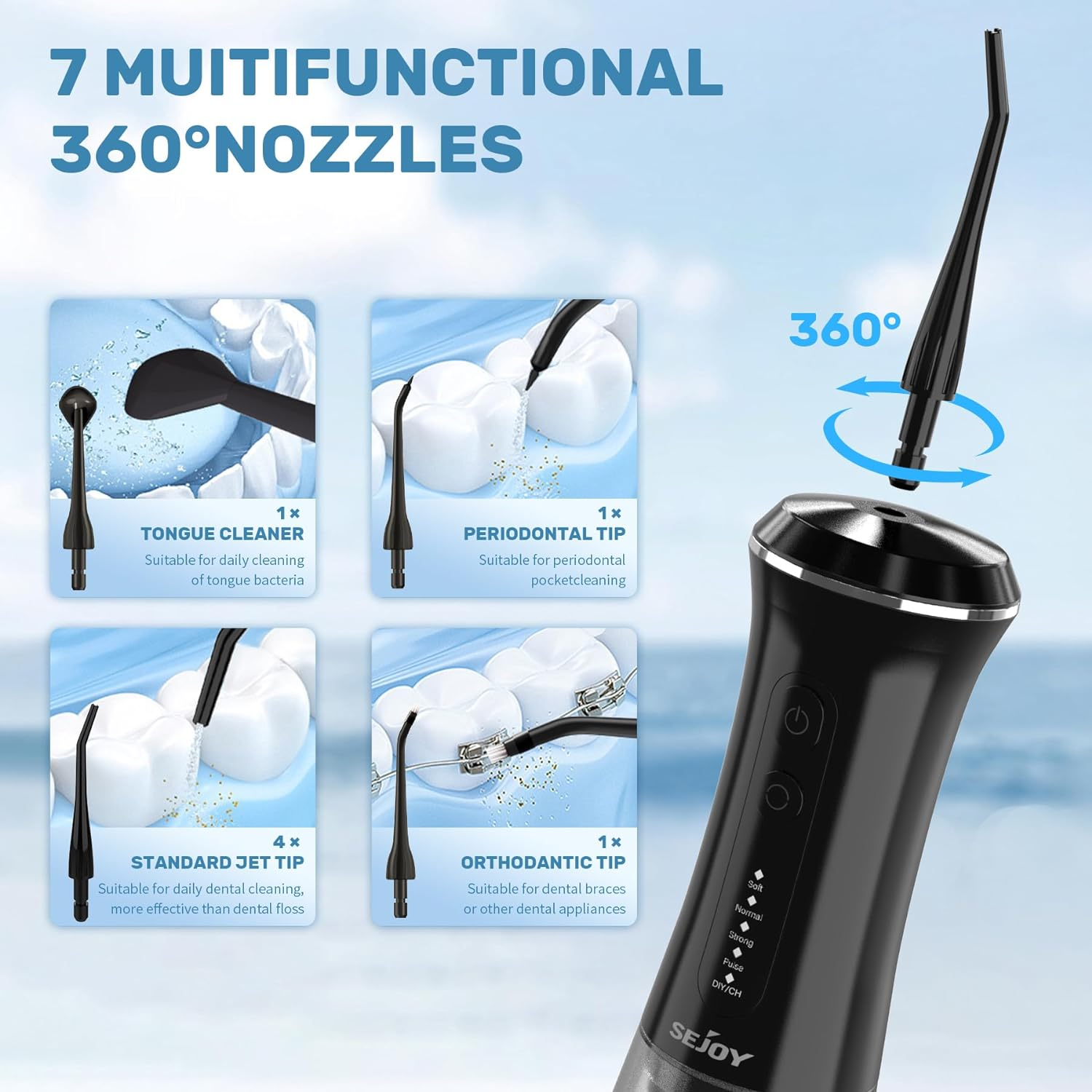Sejoy Water Dental Flosser Cordless Rechargeable, Water Dental Picks for Teeth Cleaning and Flossing, Electric Oral Irrigator for Braces Kids-Diy Mode 7 Jet Tips, IPX7 Waterproof-For Travel and Home image number 1