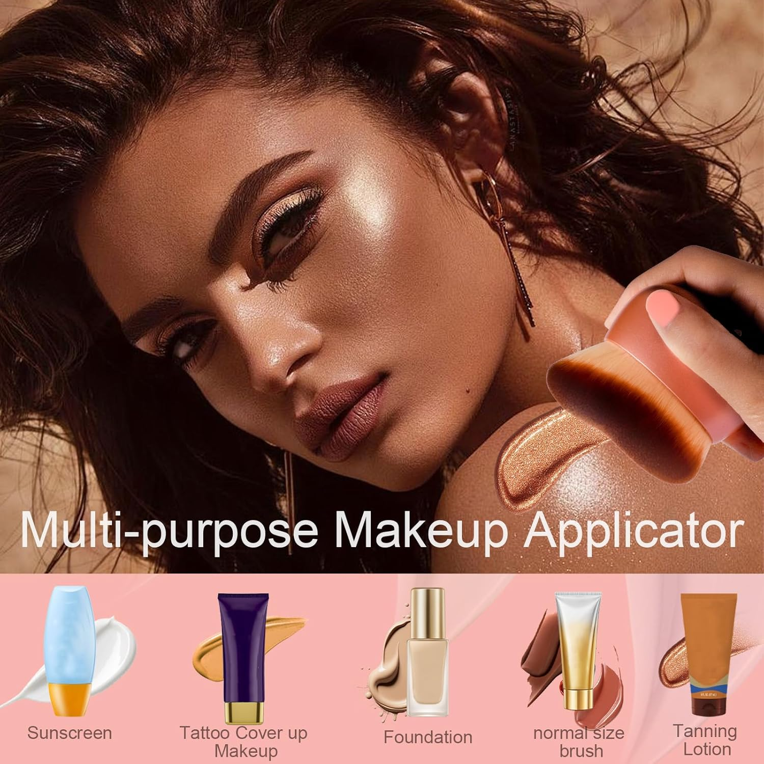 Beeyoye Extra Large Body Makeup Brush for Applying Self Tanner,75Mm Face Kabuki Brush Leg Tanning Brush for Applying Self-Tan Lotion,Body Coverage Applicator for Makeup Tattoo Concealer - Pink image number 4