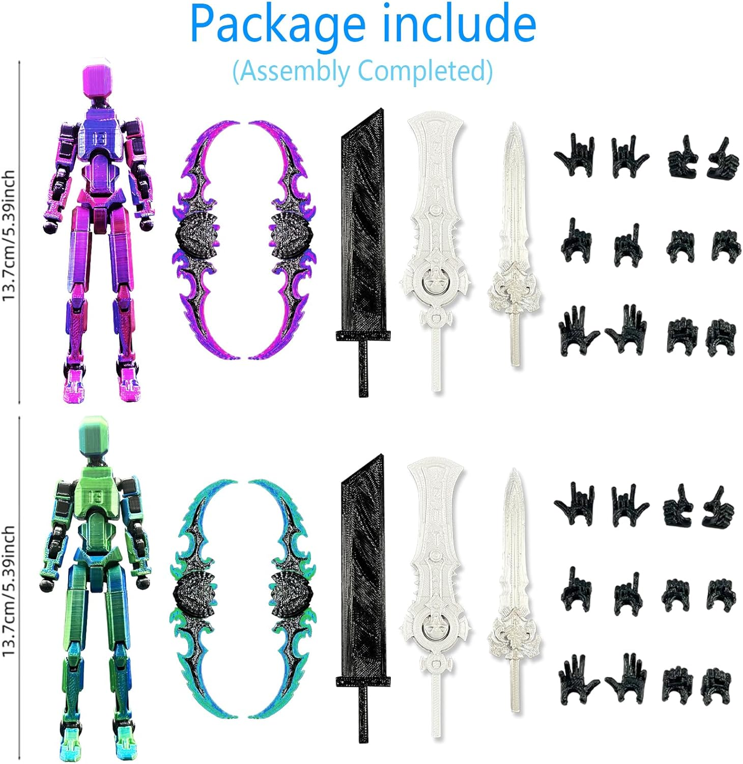 T13 Action Figure Set (Assembly Completed), 3D Printed Multi-Jointed Movable Titan 13 Lucky Dummy 13 Mobile Robot, Nova 13 Action Figures Desktop Decorations for Game Lovers Toy (Purple Blue image number 5