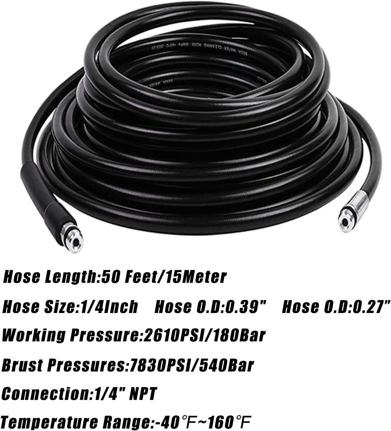 Pressure Washer Drain Pipe Hose Cleaning Kit for Karcher K2-K7 Series and LAVOR Pressure Washer, with Jet Nozzle and Rotating Jet Nozzle, 15 M/50FT, 180 Bar and 2700 PSI image number 2