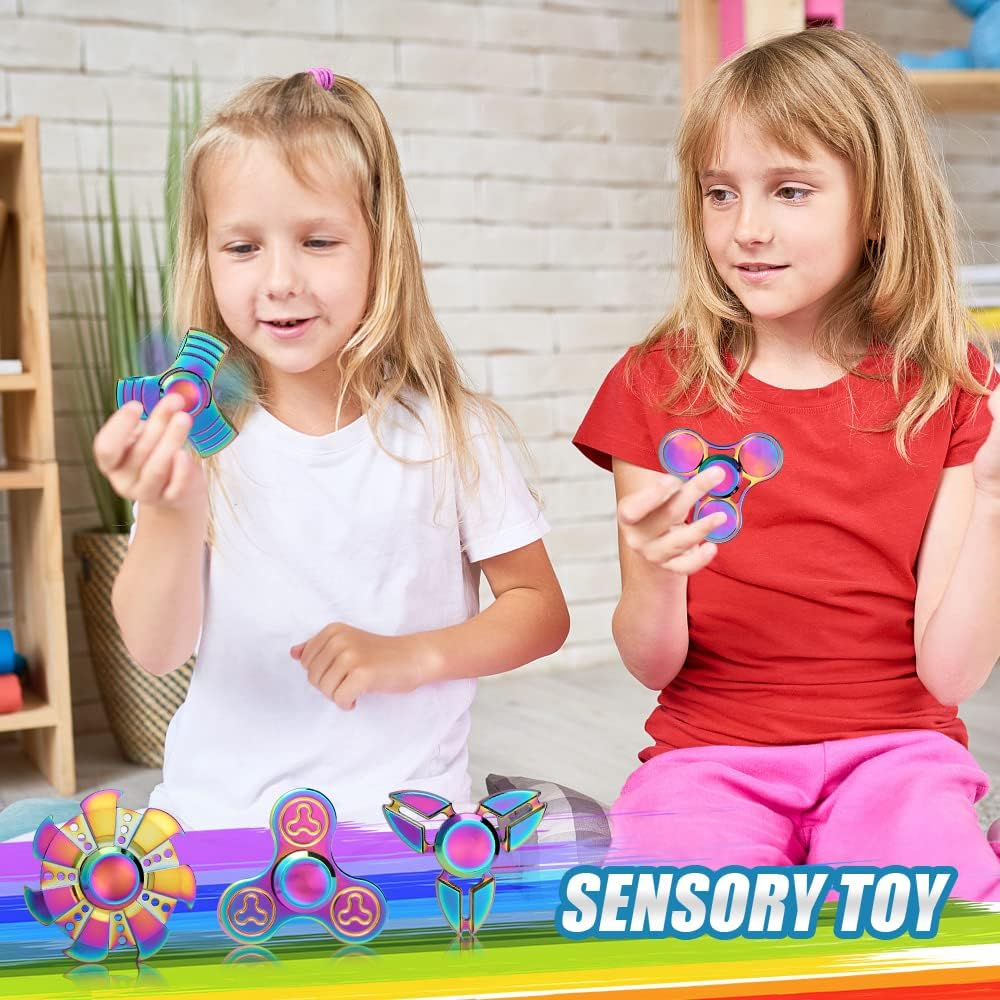 7 Pack Rainbow Fidget Spinners Pack Stress Relief Toys for Kids Adults, Finger Hand Spinner Metal Fidget Bulk Set Desk Toy for Anti-Anxiety Focus, Cool Small Gadget Novelty Gifts Party Favor image number 1