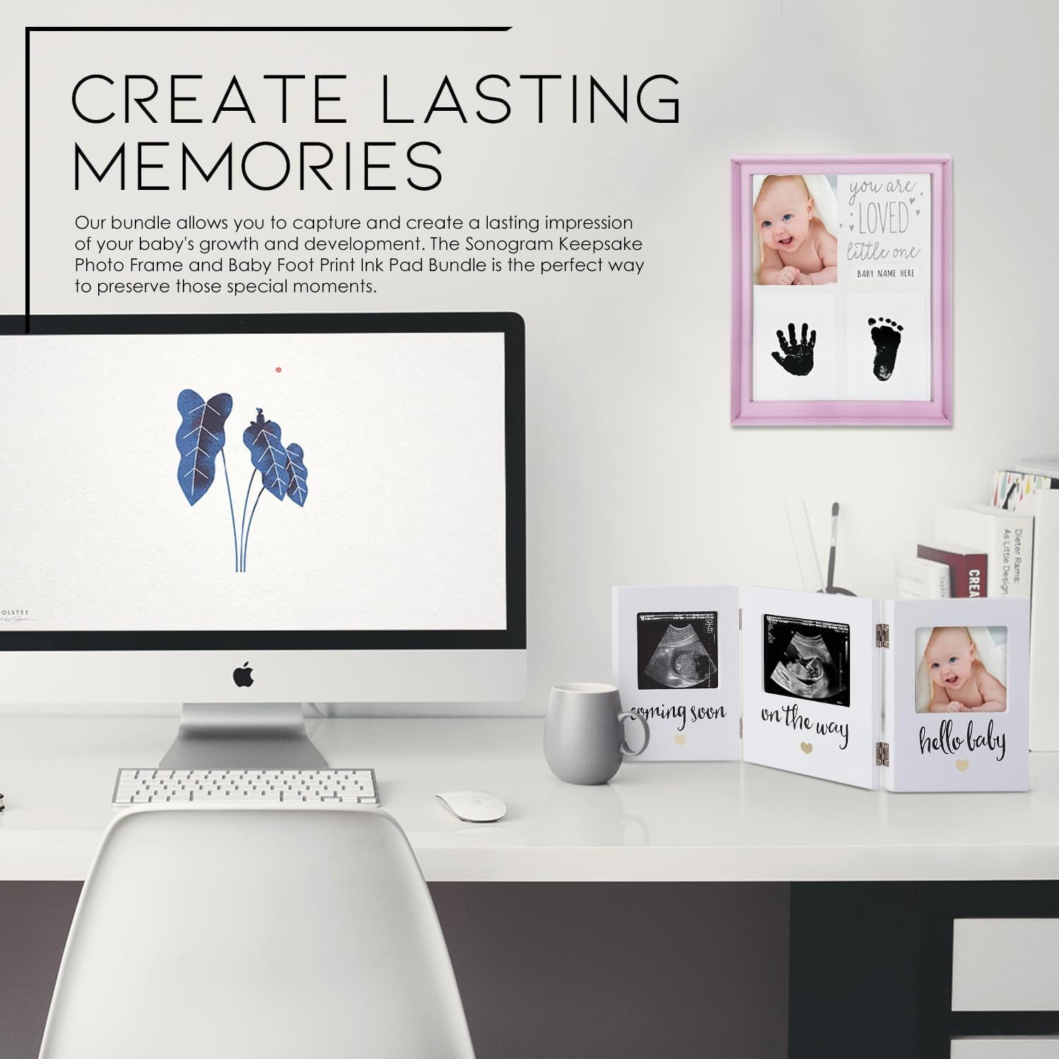 Sonogram Picture Frame &ndash; Gifts for Mums to Be - Baby Ultrasound Pregnancy Frame - Nursery Wall D&eacute;cor - Pregnant Mum Gifts, Ultrasound Photo Expecting Parents Unique Gifts Pregnant Women - Trio Frame with 2 Inkless Pads & 4 Imprint Paper Great Mothers Day Gift image number 3