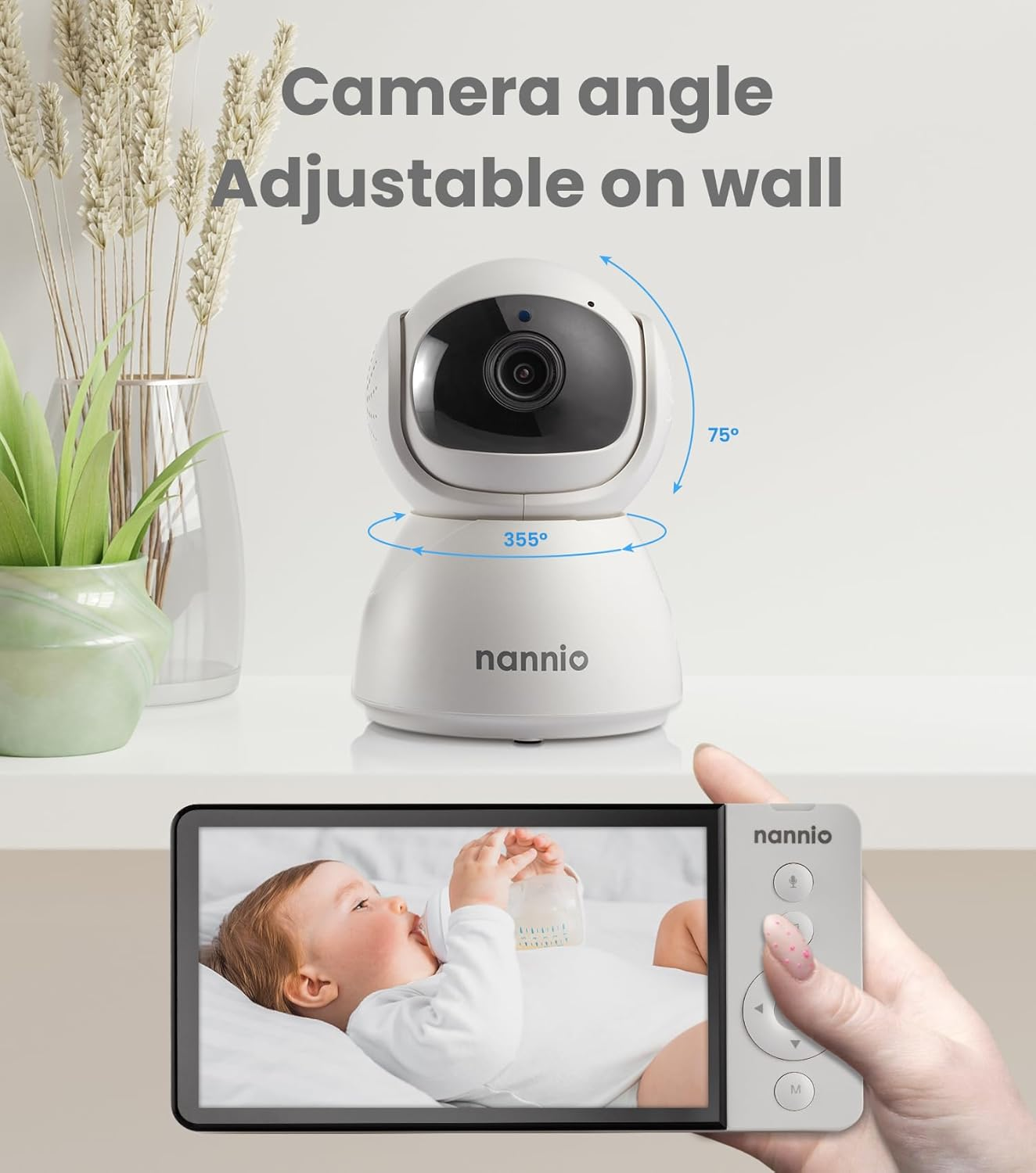 Nannio New Comfy 5'' HD No Wifi Baby Monitor with Camera, IPS Display, 5000Mah Battery, 1000Ft Long Range, Remote, Clear Night Vision, 2-Way Audio, Temp Sensor, Ideal Baby Gifts (Nannio New Comfy 5'') image number 4