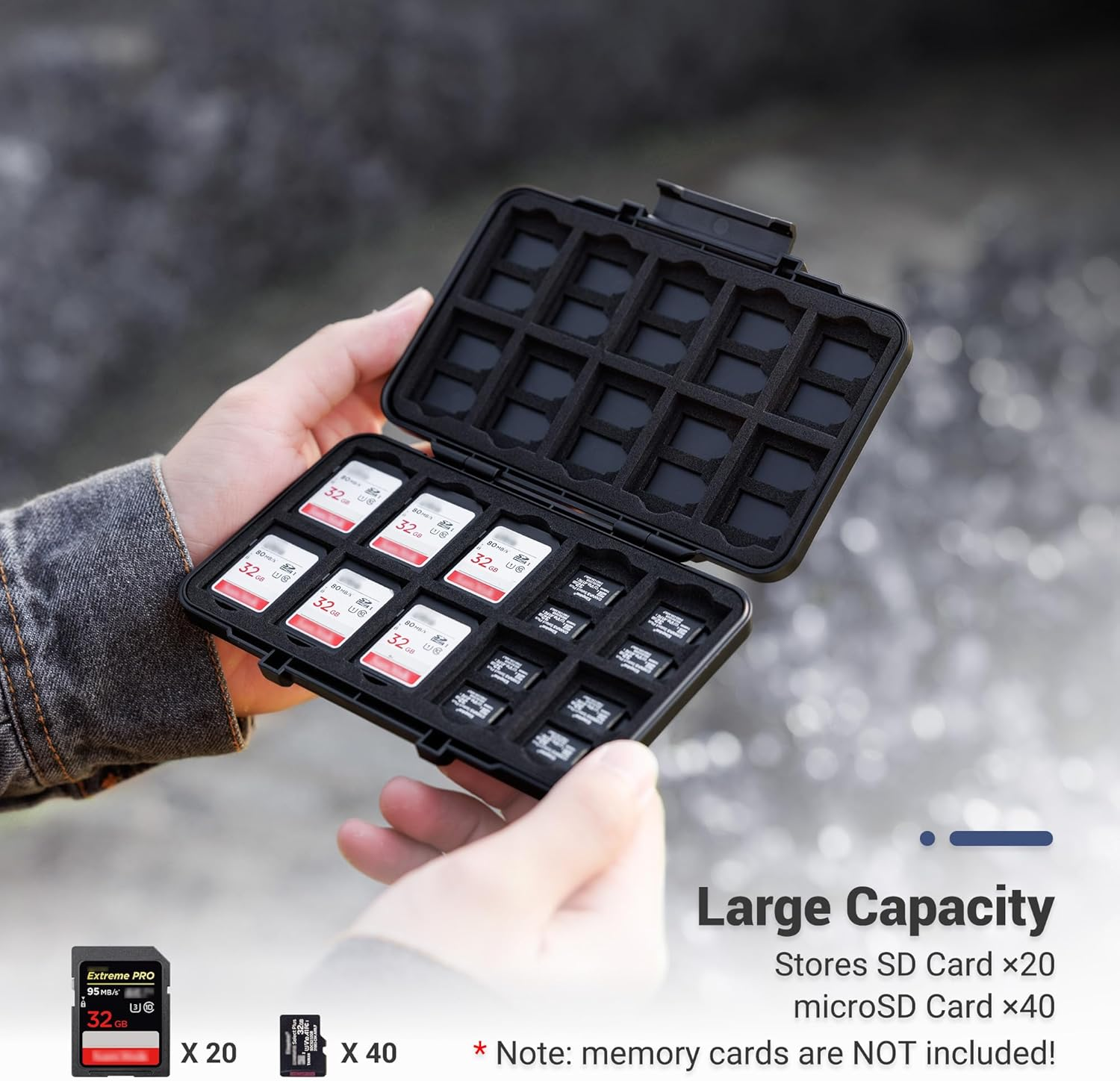 [Large Capacity] 60 Slots Memory Card Case for 20 SD and 40 TF Cards, Compact Size & Portable SD SDHC SDXC TF Micro SD Card Holder Organizer Storage Box, Anti-Shock Anti-Dust image number 2