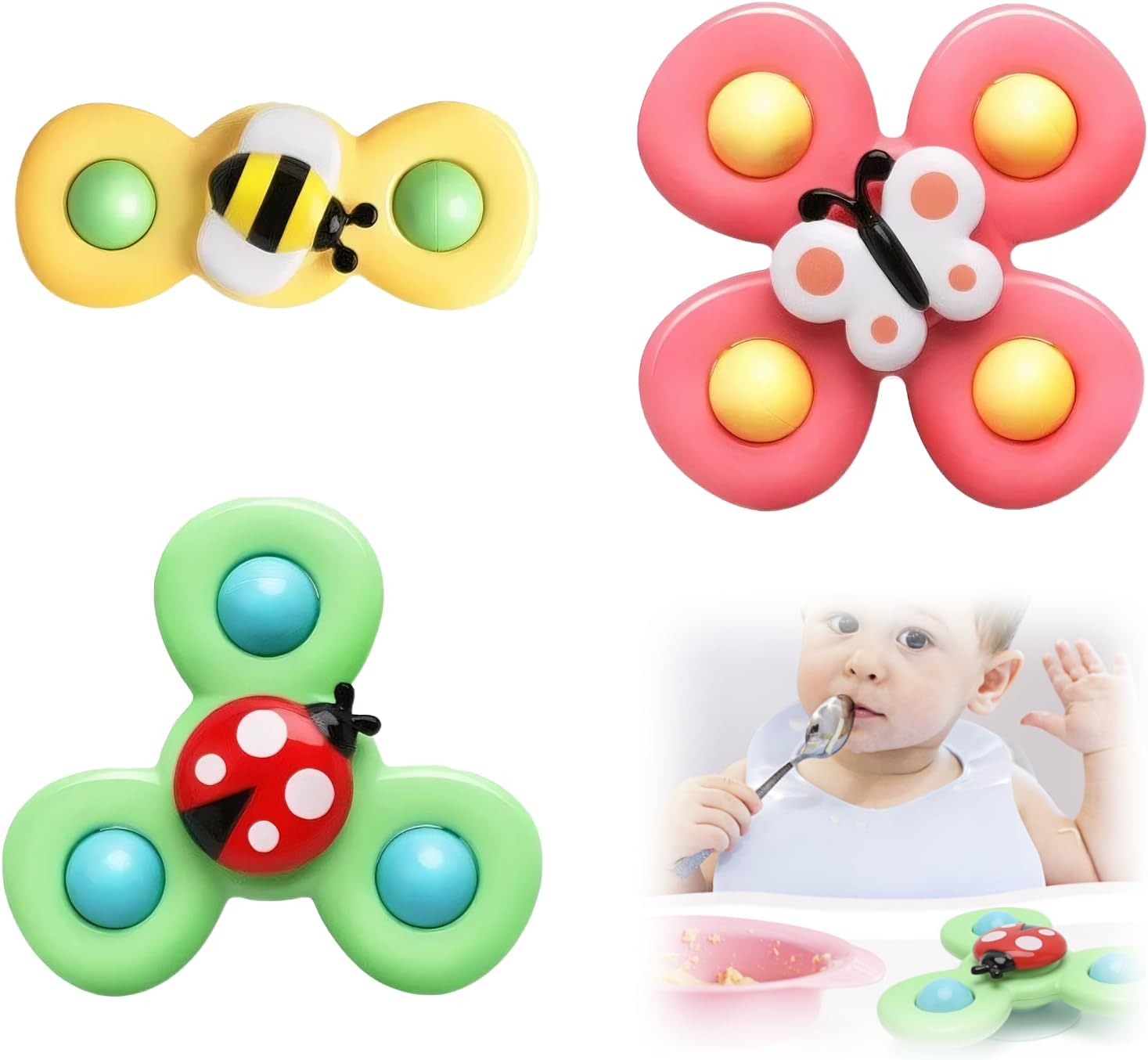 3PCS Suction Cup Spinner Toys for Toddlers 1-3 Years, Sensory Spinning Top Toys for 1 Year Old Boys and Girls, Enhance Hand Eye Coordination and Motor Skills, Perfect for Indoor and Outdoor Play image number 2