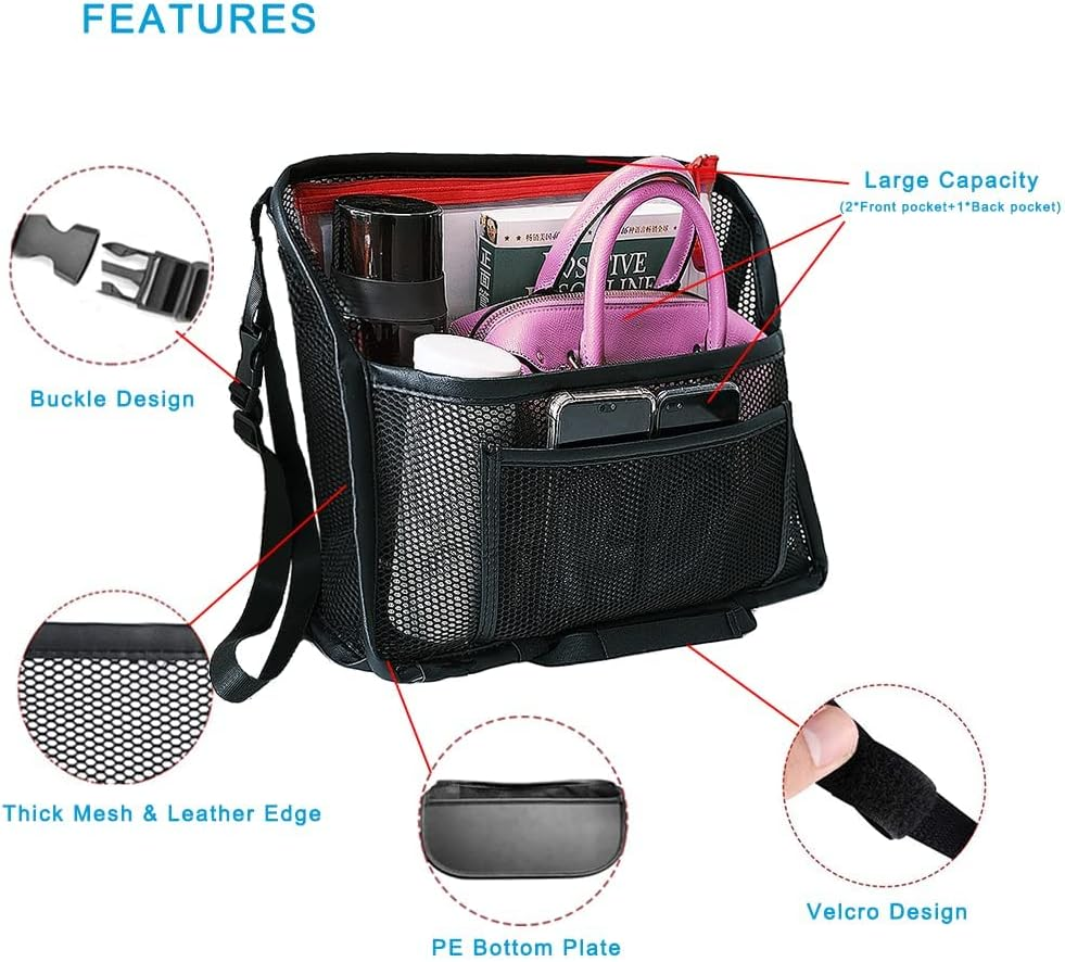 Car Net Pocket Handbag Holder between Front Seats, Car Mesh Handbag Holder Car Front Seat Storage Organizer, Black image number 1