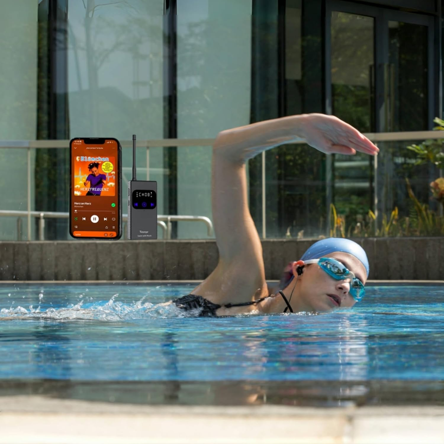 Swimming Headphones for Spotify, Audible, Swimming Coach Communicator,Tayogo Stream Music Combo,Wireless Transmitter,Waterproof In-Ear Headphones Receiver image number 6