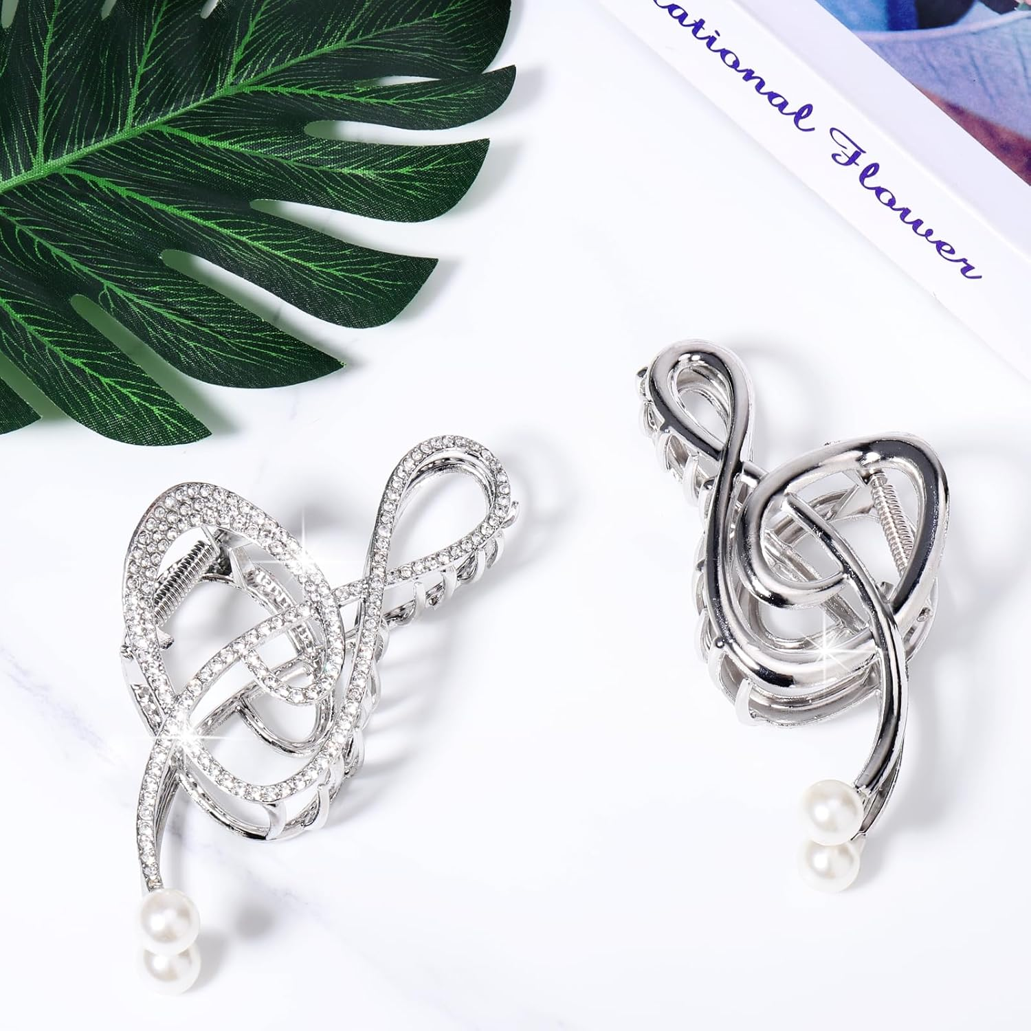 Vodolo Treble Clef Hair Clip,2Pcs Treble Clef Claw Clip for Women Girls,Metal Music Note Hair Claws with Pearl image number 5