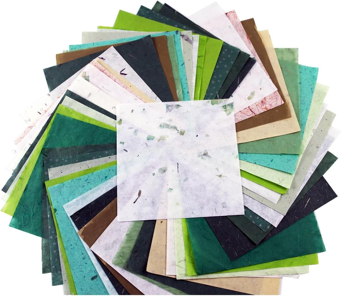 50 Sheets 6 X 6 Inches Natural Fiber Mullberry Tree Square Origami Paper Arts Folding Craft, Decoration Paper, Square Folding Paper DIY Crafts (Tamarind, Rice Straw Etc)
