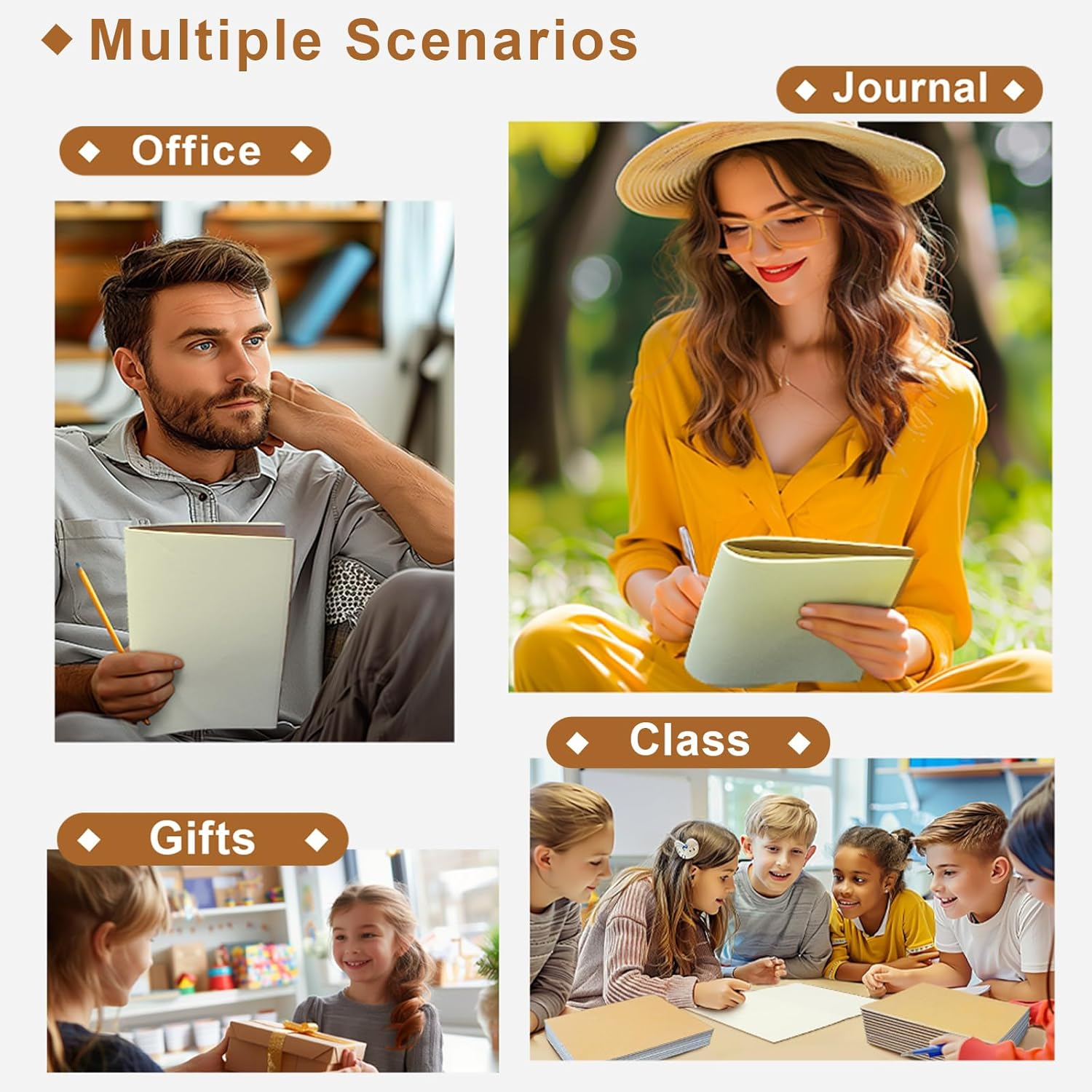 24 Pack Blank Notebook A5, 60 Pages(30 Sheets) Kraft Notebooks Unlined Journals Bulk Sketchbook Multipack for Kids Students Classroom Writing Drawing Office Back to School Gift, 21.5X14Cm（Brown） image number 3