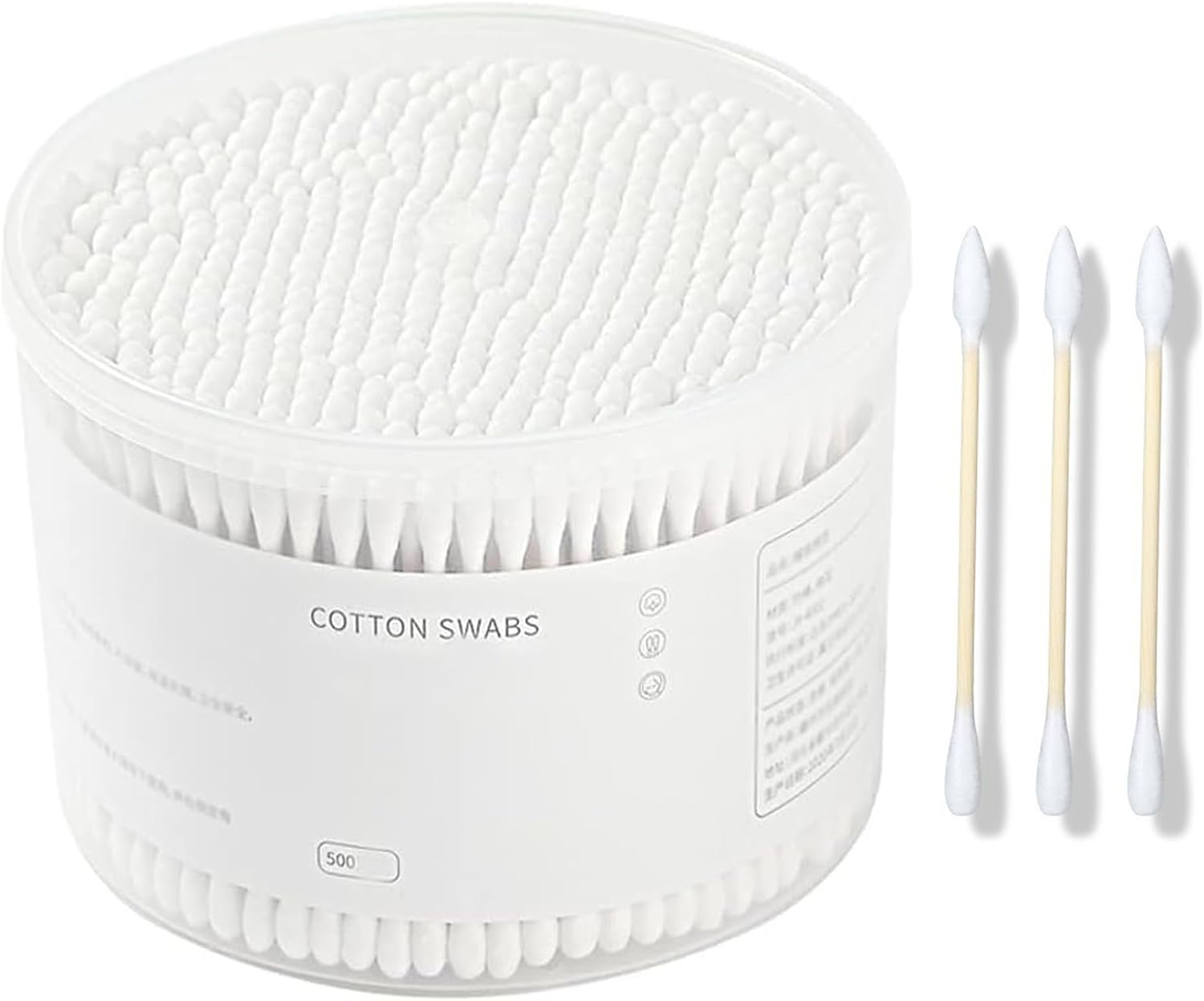 500 Count Cotton Swabs &ndash; Wooden Stick Cotton Buds with round & Pointed Tips, Ear Buds Cotton Applicators in Storage Box for Makeup, Cleaning, and Daily Use image number 1