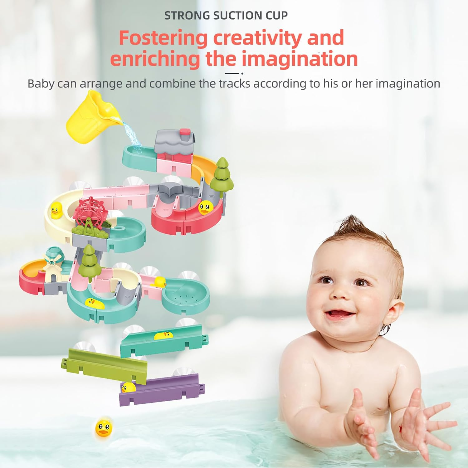 Bath Toys - 62Pcs Kids Bath Toys ，Children'S Bath Slide Toy with Suction Cups，Balls Track Game Shower Water Slide ，DIY Educational Bath Watermill Toy for Bathtub Toys for 3 4 5 6 Year Olds Boys Girls