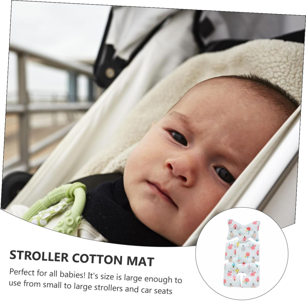 Breathable Cotton Cart Cushion Double-Sided Stroller Seat Pad Lightweight Liner for Pram and Dining Chair with Cartoon Print Forest Pattern image number 2