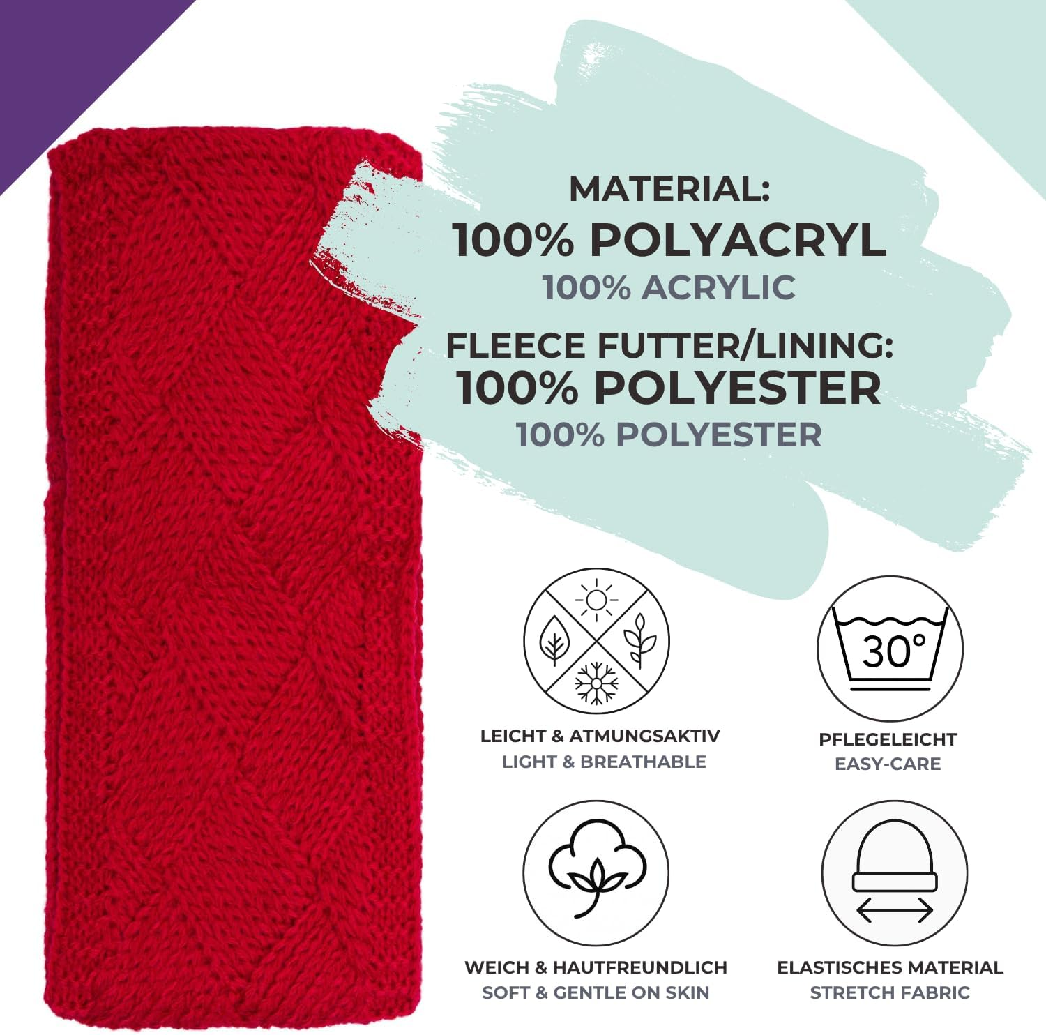 Stylebreaker 04026062 Women'S Knitted Headband Plain with Diamond Pattern, Thermal Fleece Lining, Winter Headband Plain Cream/White - Beige image number 7