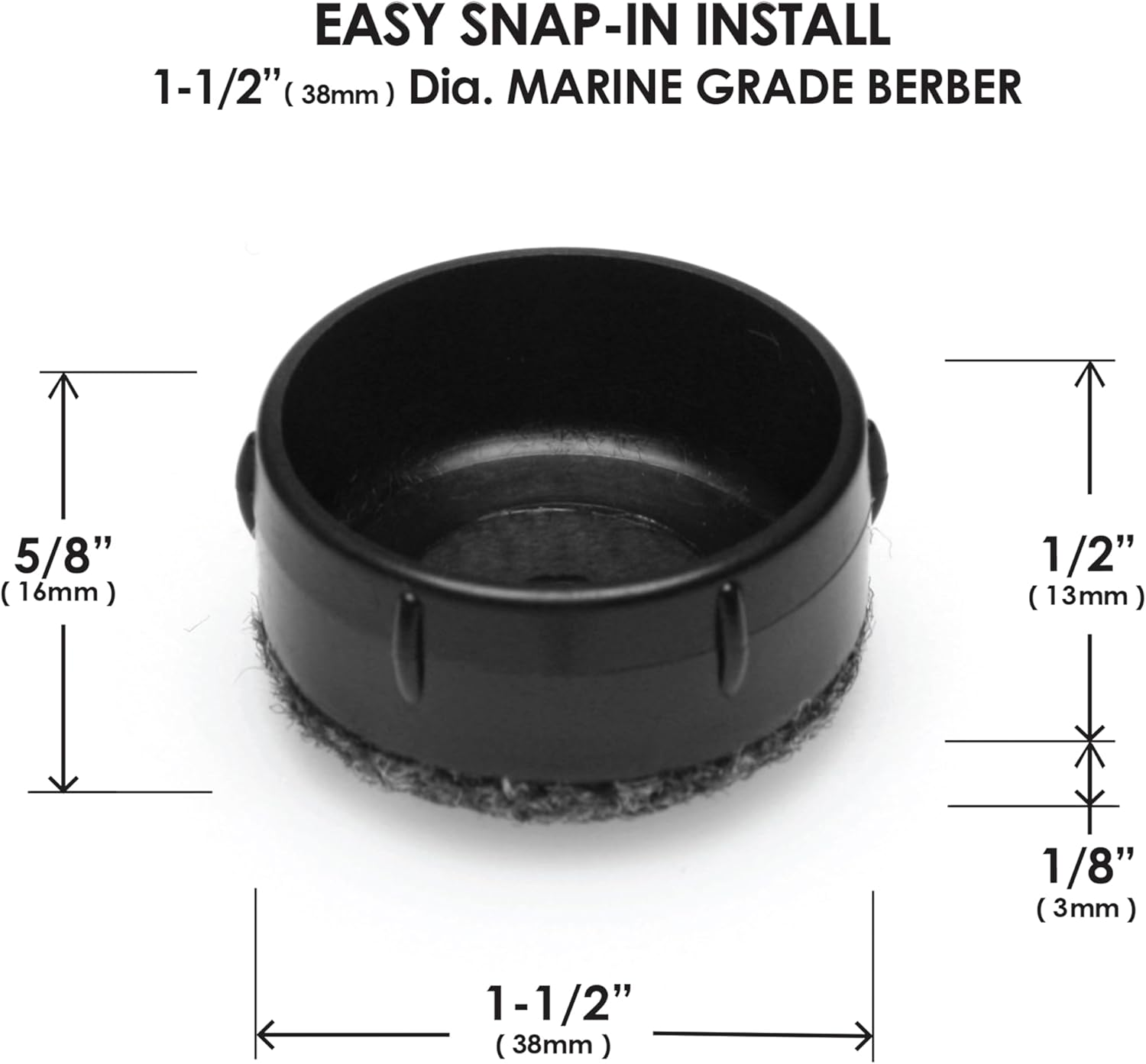 Slipstick Gorilla Outdoor 38Mm (1.5") Patio Chair Leg Caps for Wrought Iron Furniture (8 Pack) Floor Protecting Replacement Feet Glides for Metal Tables and Chairs, Marine Berber Sliders image number 6