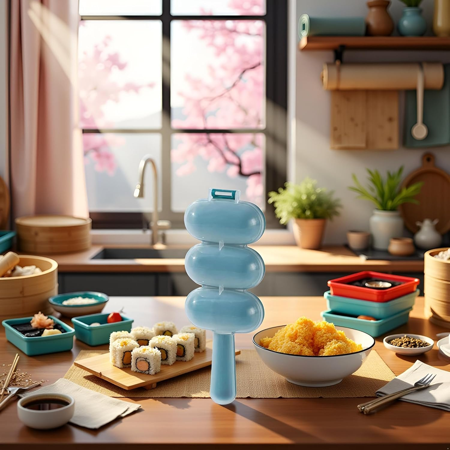 2Pcs Blue Rice Ball Maker Kit - 3-In-1 Sushi Mold and Shaping Tool, DIY Japanese Cooking Gadget for Bento Onigiri, Creative Kitchen Accessories for Adults/Kids image number 1