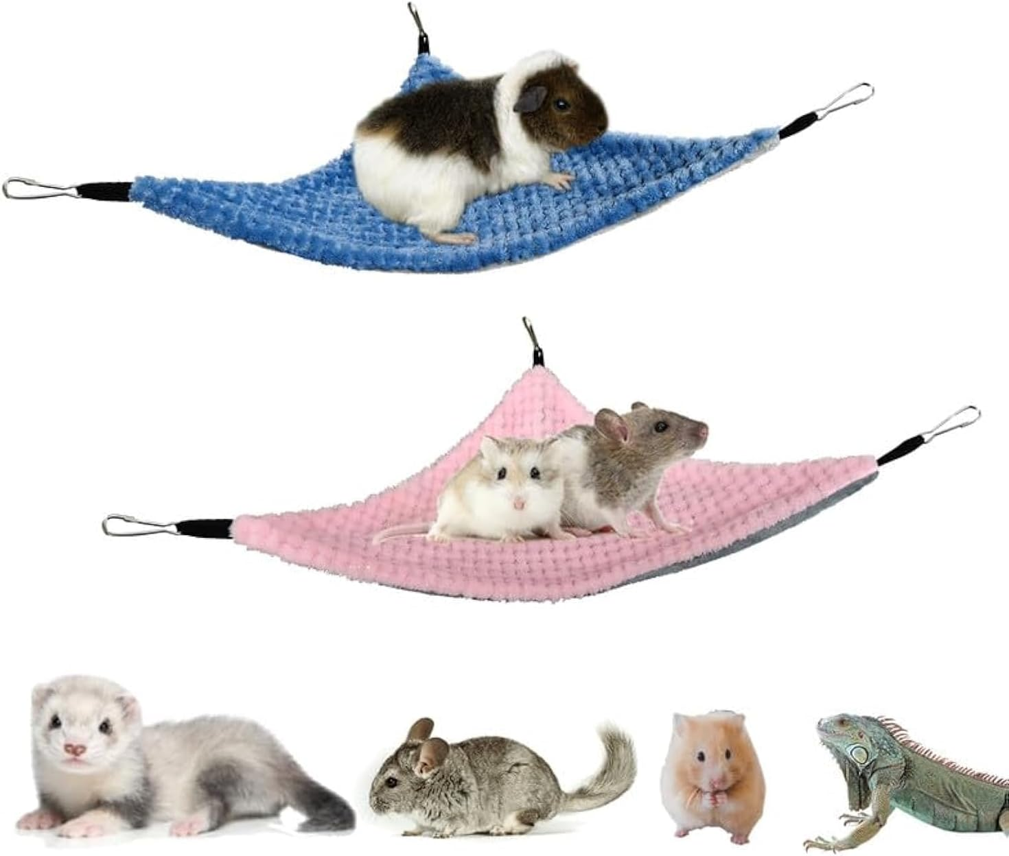 GOMICRAFT Pack of 2 Hanging Corner Hammock with Hooks for Ferrets, Rats, Guinea Pigs, Chinchillas, Hamsters, Hedgehogs, and Other Small Animals., Large, Coffee+Purple