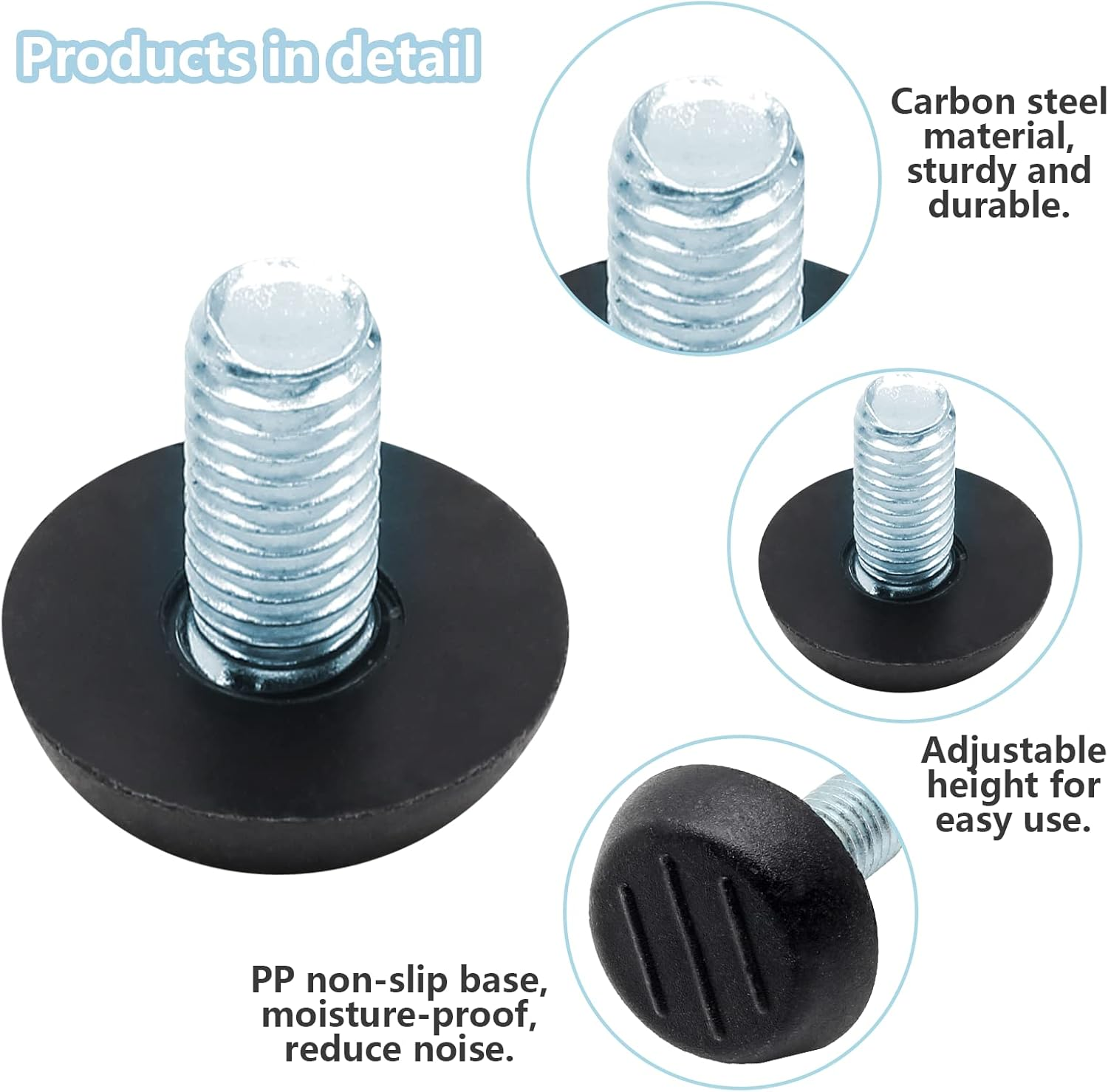 Auvotuis 20 Pcs M8 Adjustable Furniture Levelers Screw on Furniture Glide Leveling Foot Screw in Threaded for Chair, Table, Furniture Legs (M8 X 15Mm) image number 3